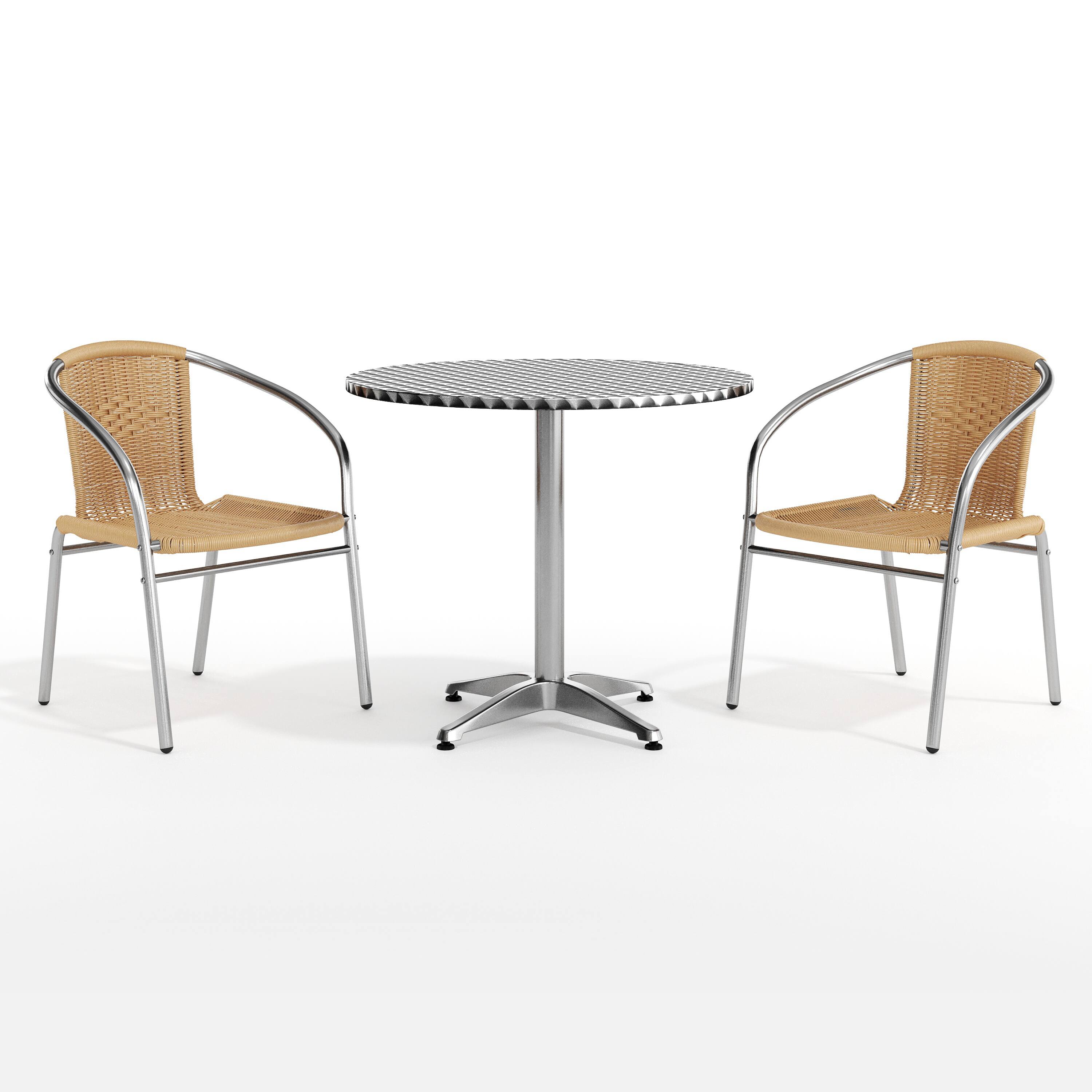 Alt View 10. Emma + Oliver - 31.5" Round Aluminum Garden Patio Table Set with 2 Rattan Chairs - Beige.
