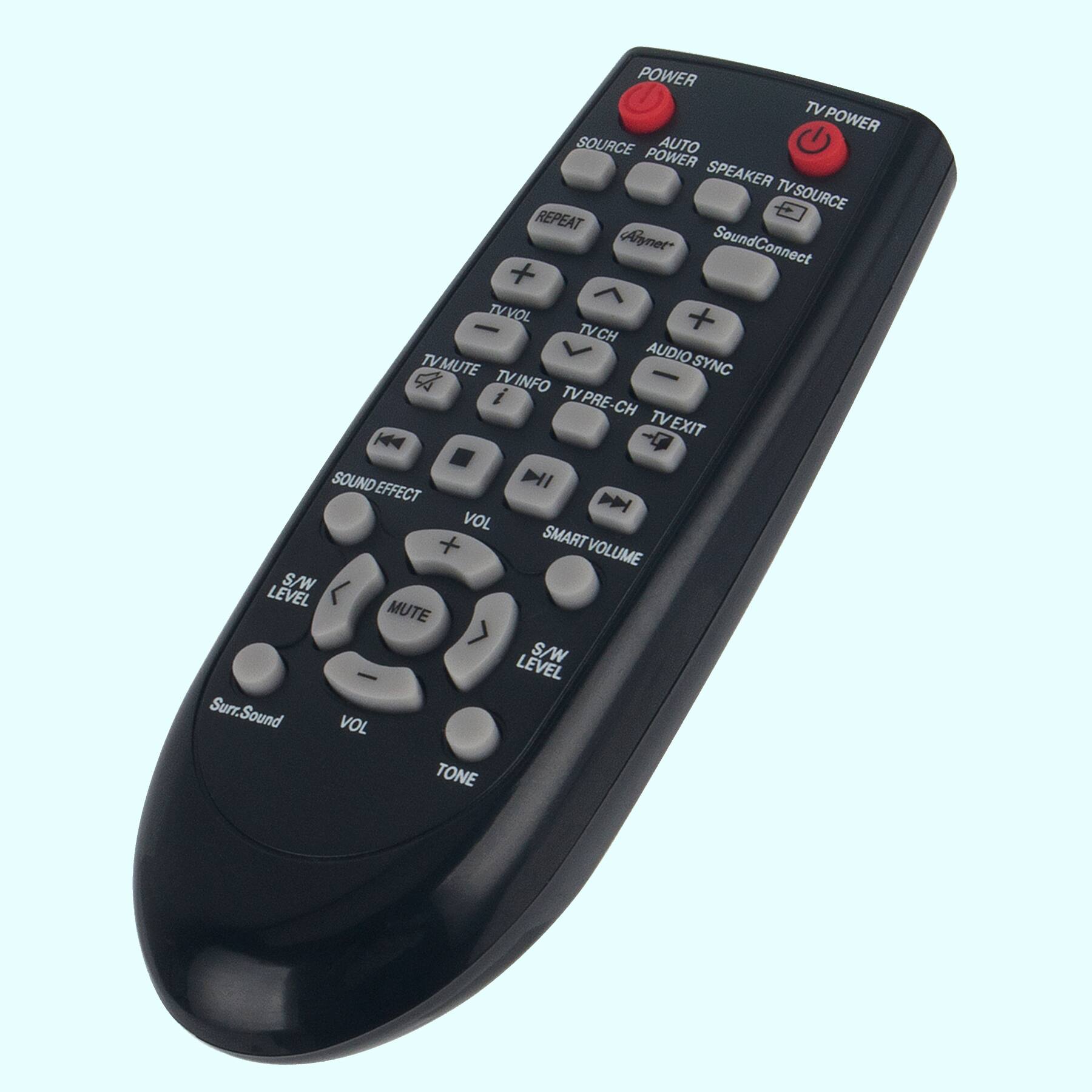 - POWER
- TV POWER
- SOURCE
- AUTO POWER
- SPEAKER TV SOURCE
- REPEAT
- SoundConnect
- TV CH
- TV PRE-CH
- TV EXIT
- TV MUTE
- TV INFO
- TV VOL
- TV CH
- AUDIO SYNC
- TV MUTE
- TV INFO
- TV PRE-CH
- TV EXIT
- SOUND EFFECT
- VOL
- SMART VOLUME
- S/W LEVEL
- MUTE
- S/W LEVEL
- Surr.Sound
- VOL
- TONE