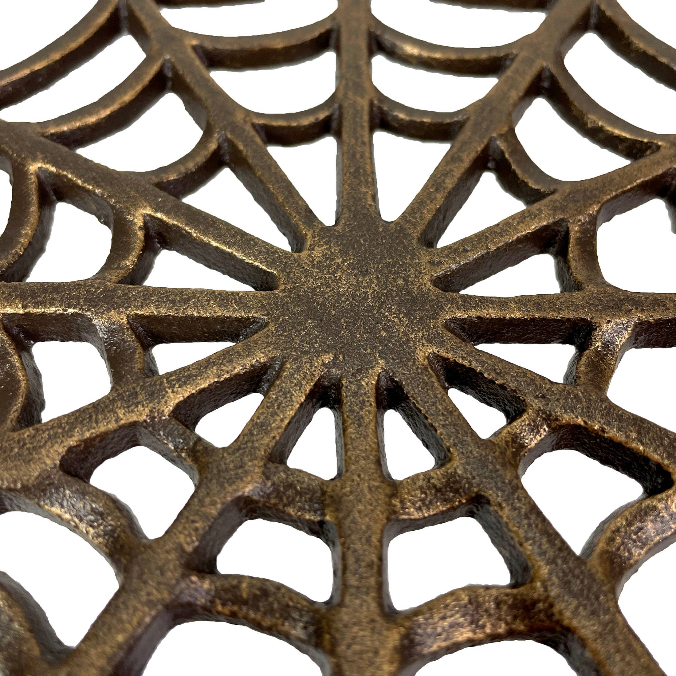 Alt View 7. Zeckos - Cast Iron Spider Web Trivet 8" Bronze Gothic Decor, Kitchen Heat Resistant Mat - Bronze.