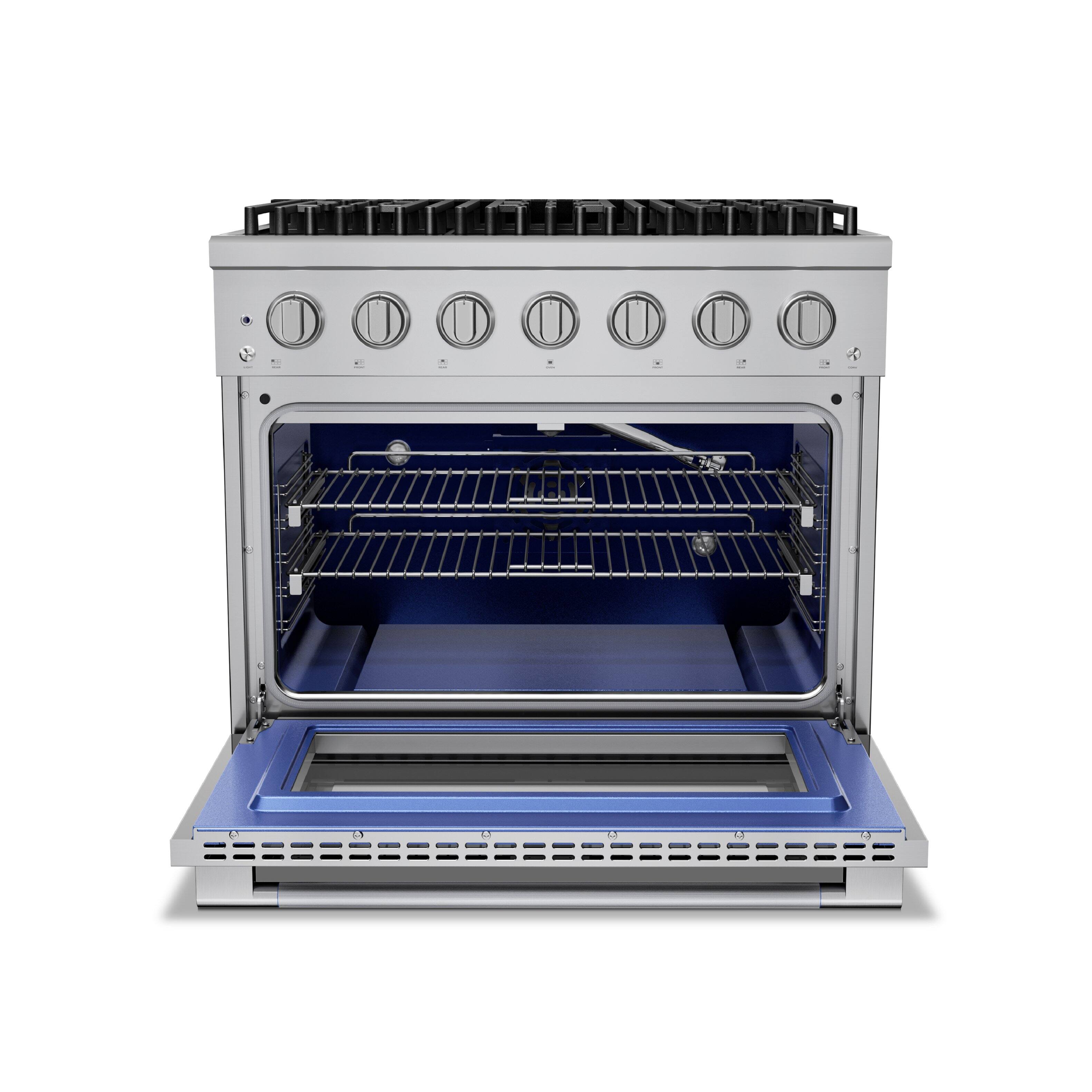 Angle. Hauslane - HausPro 36 in. 6 Burners Gas Range in Stainless Steel with 20,000 BTU and Convection Oven with 5 Rack Positions - Stainless Steel.
