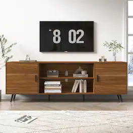 Espafurni - 80 - Inch Mid - Century Modern TV Stand for 75 - Inch TV - Wood Storage Console for Living & Bedroom - Walnut