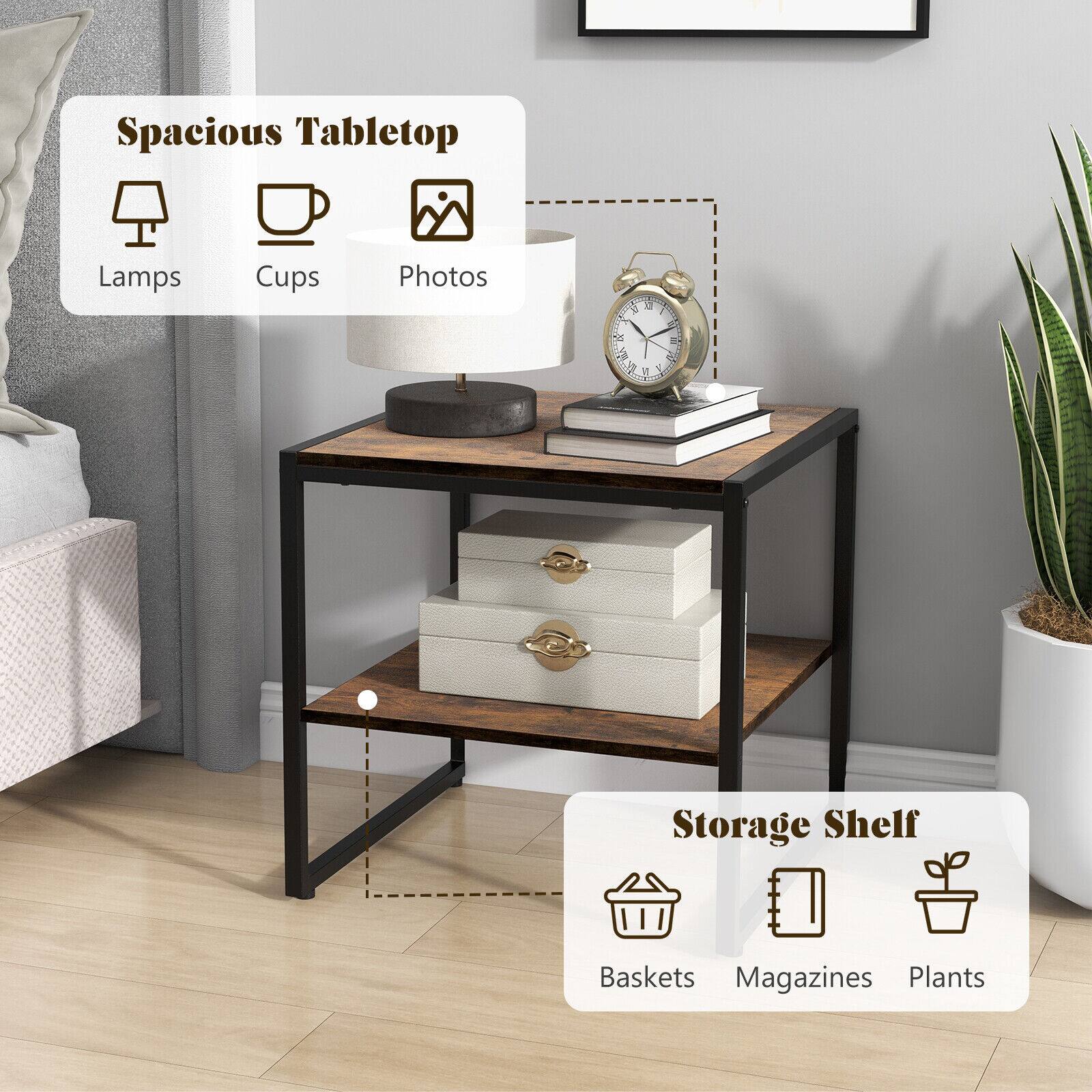 Spacious Tabletop  
Lamps  
Cups  
Photos  

Storage Shelf  
Baskets  
Magazines  
Plants
