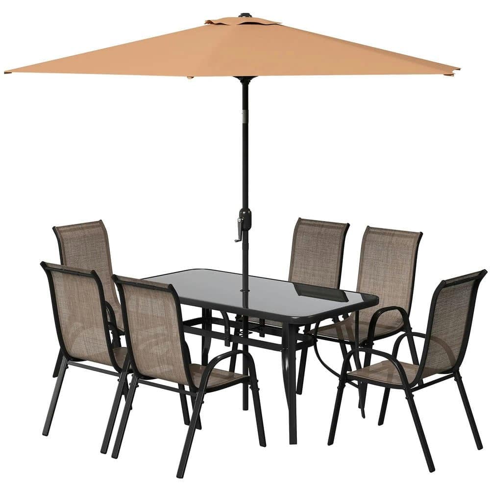Resenkos - 8 Pieces Patio Furniture Set, Outdoor Sectional Furniture, Metal, Glass - Light Mixed Brown