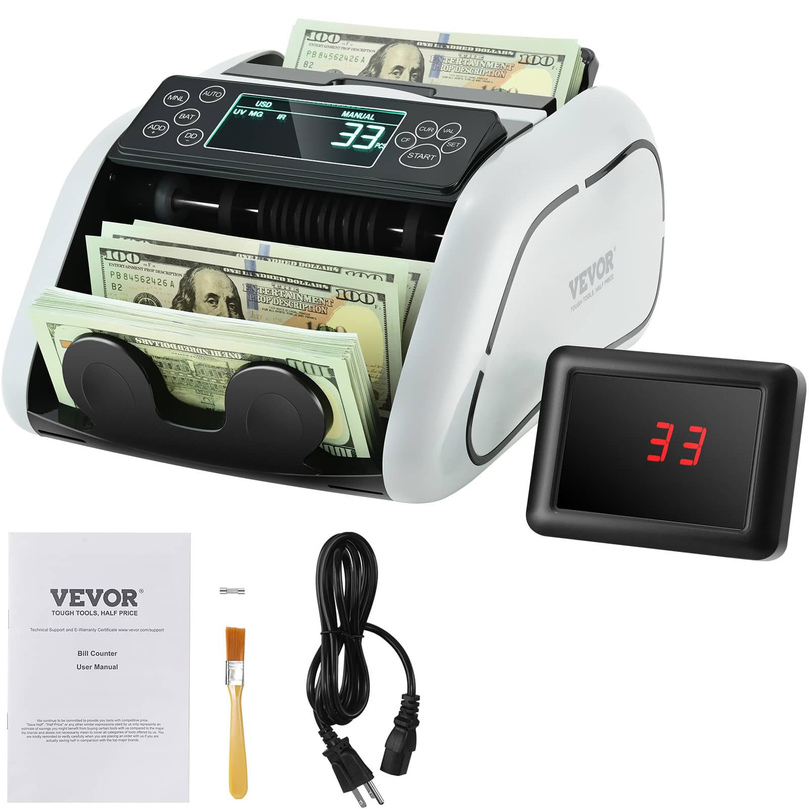 Money Counter Machine, Bill Counter with UV, MG, IR & DD Counterfeit Detection, USD & EUR Cash Counting Machine