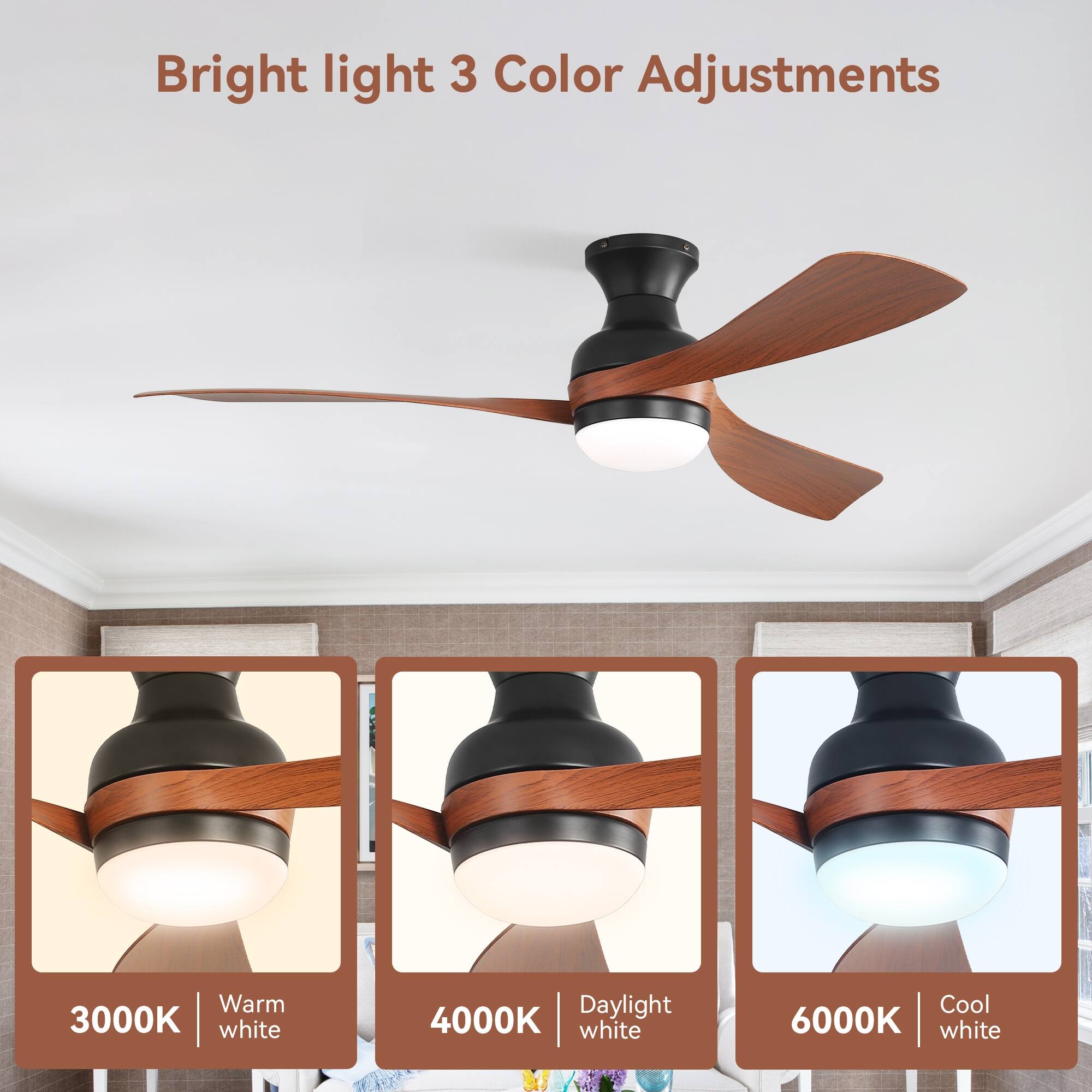 Bright light 3 Color Adjustments

- Warm white 3000K
- Daylight white 4000K
- Cool white 6000K