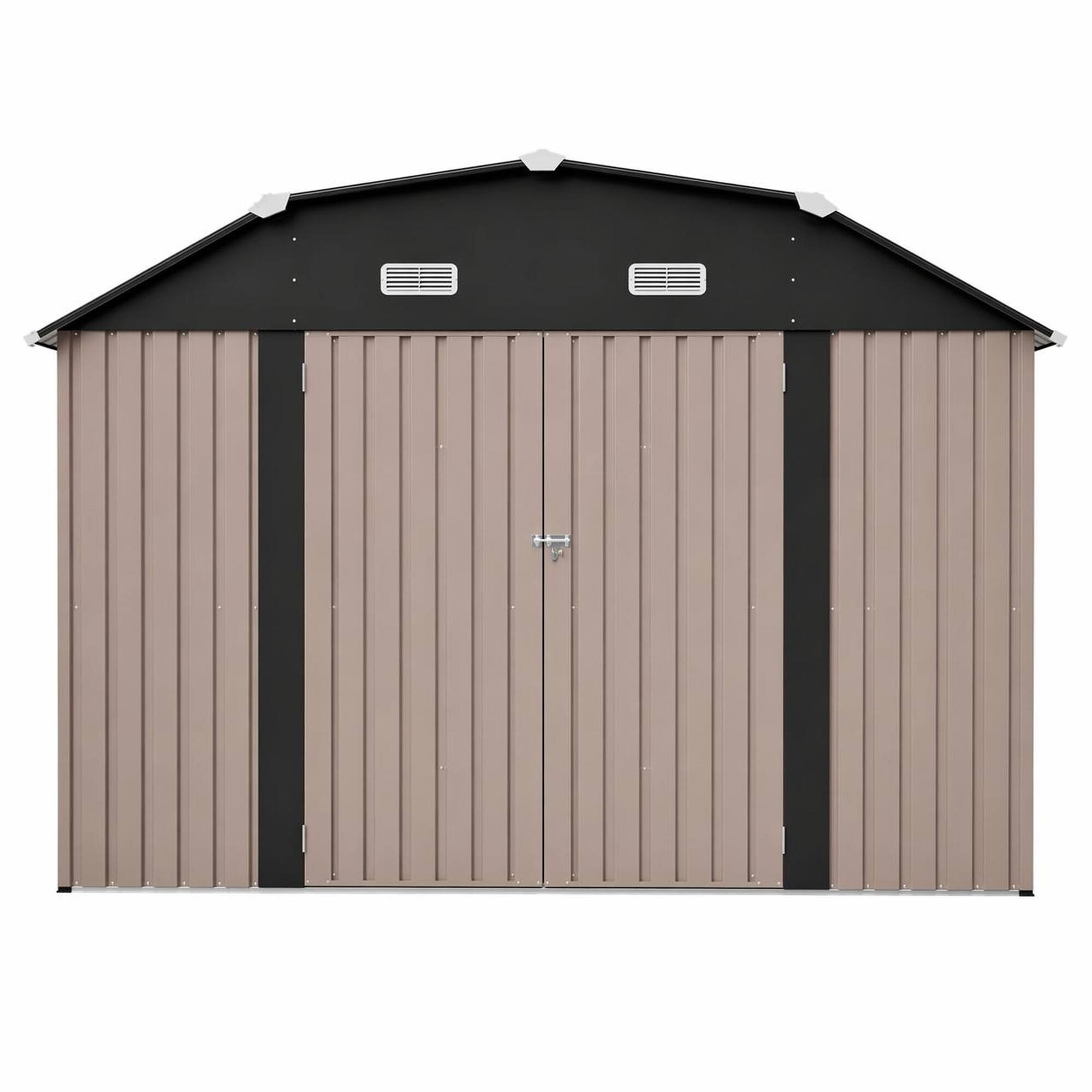 Front. RYHNUYNE - 10x12 Ft Heavy-Duty Galvanized Steel Shed Floor Kit Weatherproof Garden Brown - Brown.