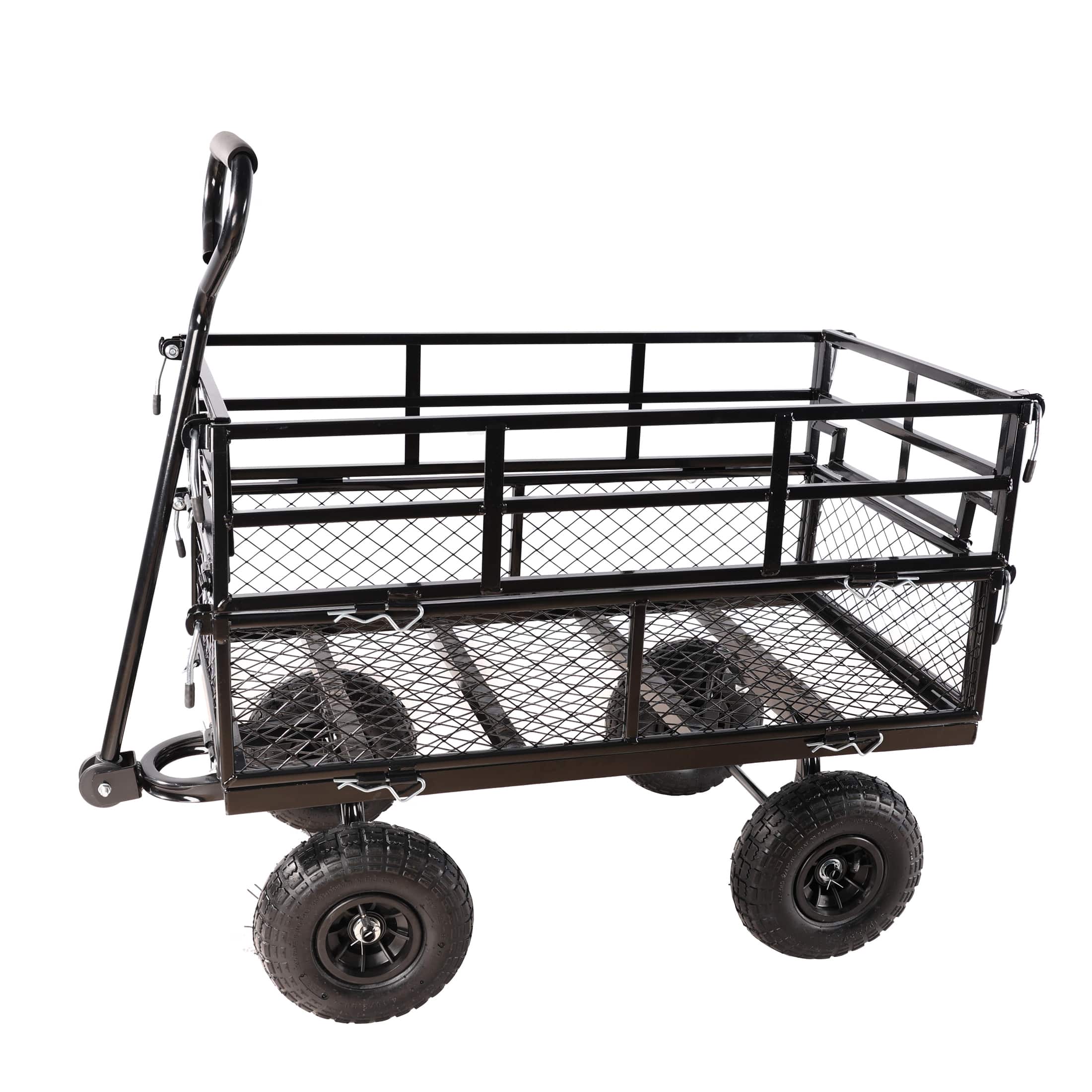 APRILSOUL - double fence utility cart Wagon Cart Garden cart trucks make it easier to transport firewood - Black