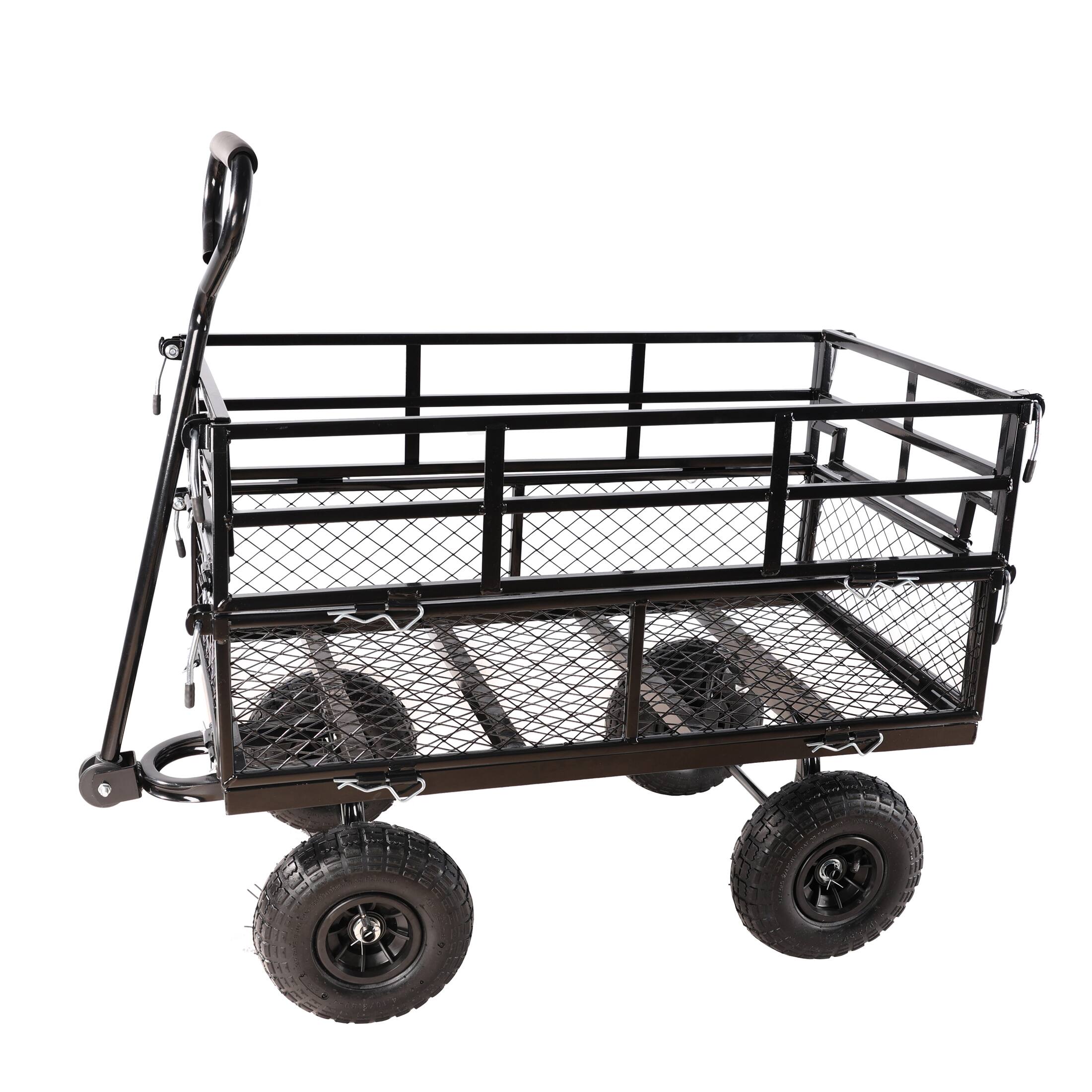 Front. APRILSOUL - Black double fence utility cart Wagon Cart Garden cart trucks make it easier to transport firewood - Black.