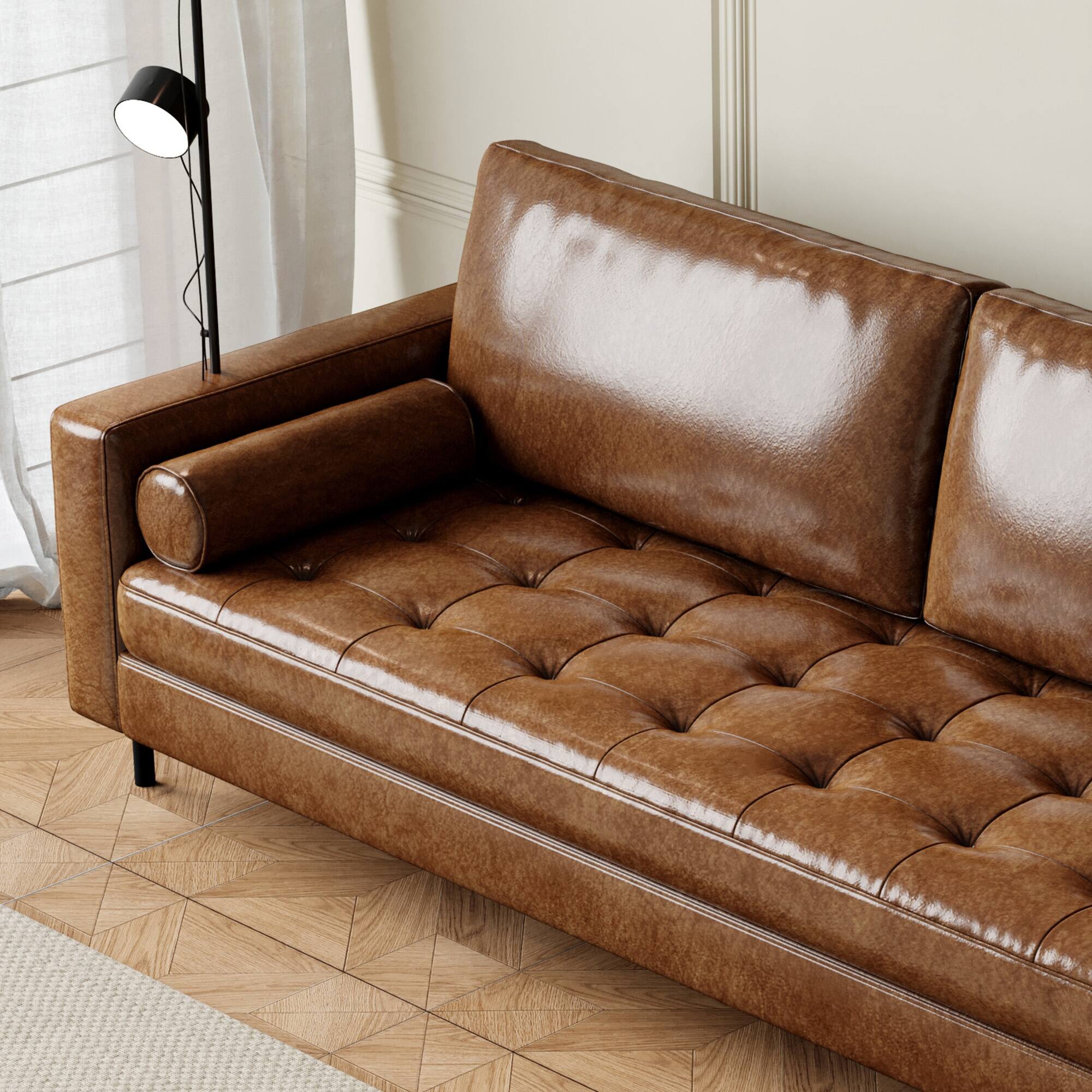 Alt View 4. luck idea - 80.31" High-End Vintage Oil-Waxed Leather Sofa, Couch,Durable Solid Frame & Ergonomic Comfort Seating for Living Room - Brown.
