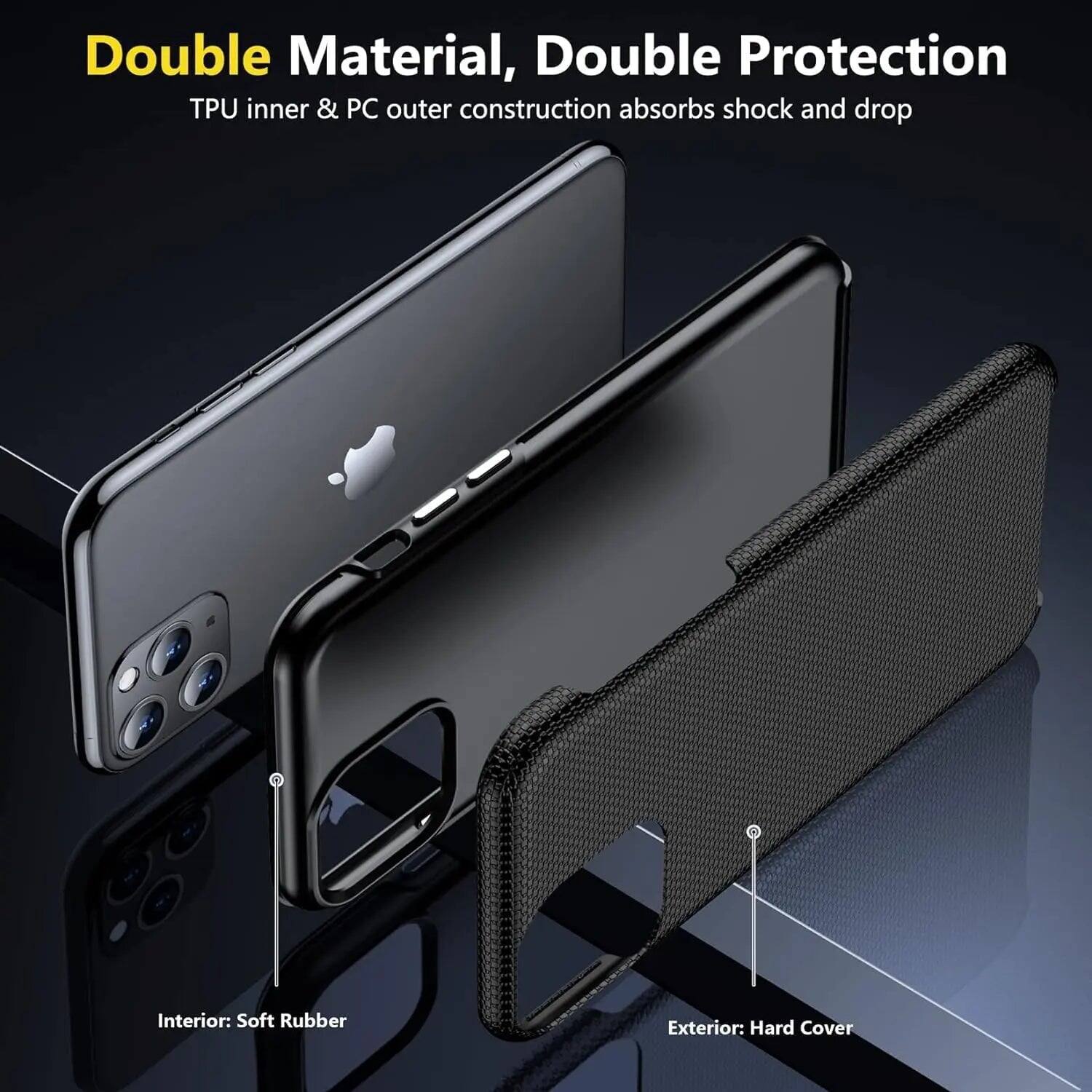 Double Material, Double Protection  
TPU inner & PC outer construction absorbs shock and drop  

Interior: Soft Rubber  
Exterior: Hard Cover