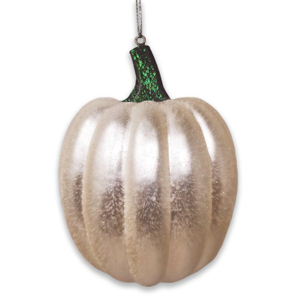 Front. OrnamentallyYou - White Pumpkin Glass Christmas Ornament - Multi-colored.