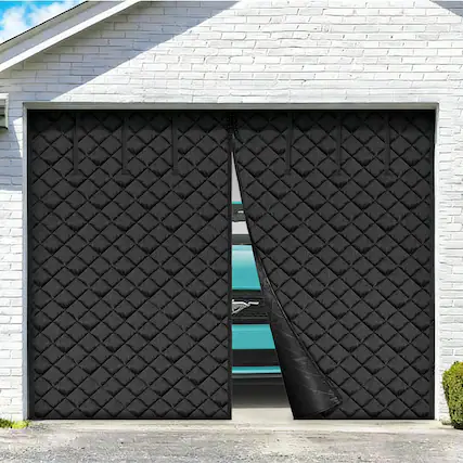Front. VEVOR - Garage Door Screen for Winter, 9x7FT, Garage Door Insulation Kit, Magnetic Thermal Insulated Door Curtain - Black.