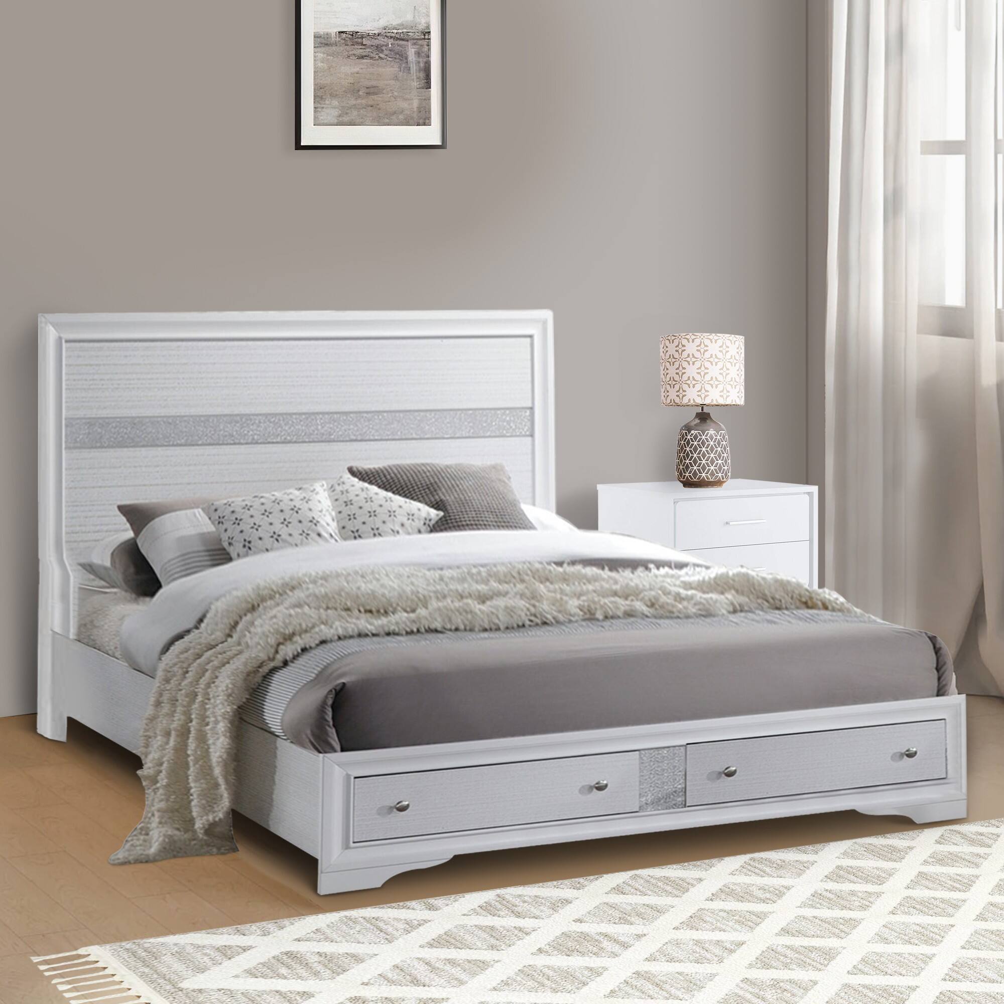 Alt View 5. Manhattan Lane - Classy Queen Size Bed With Storage - White.