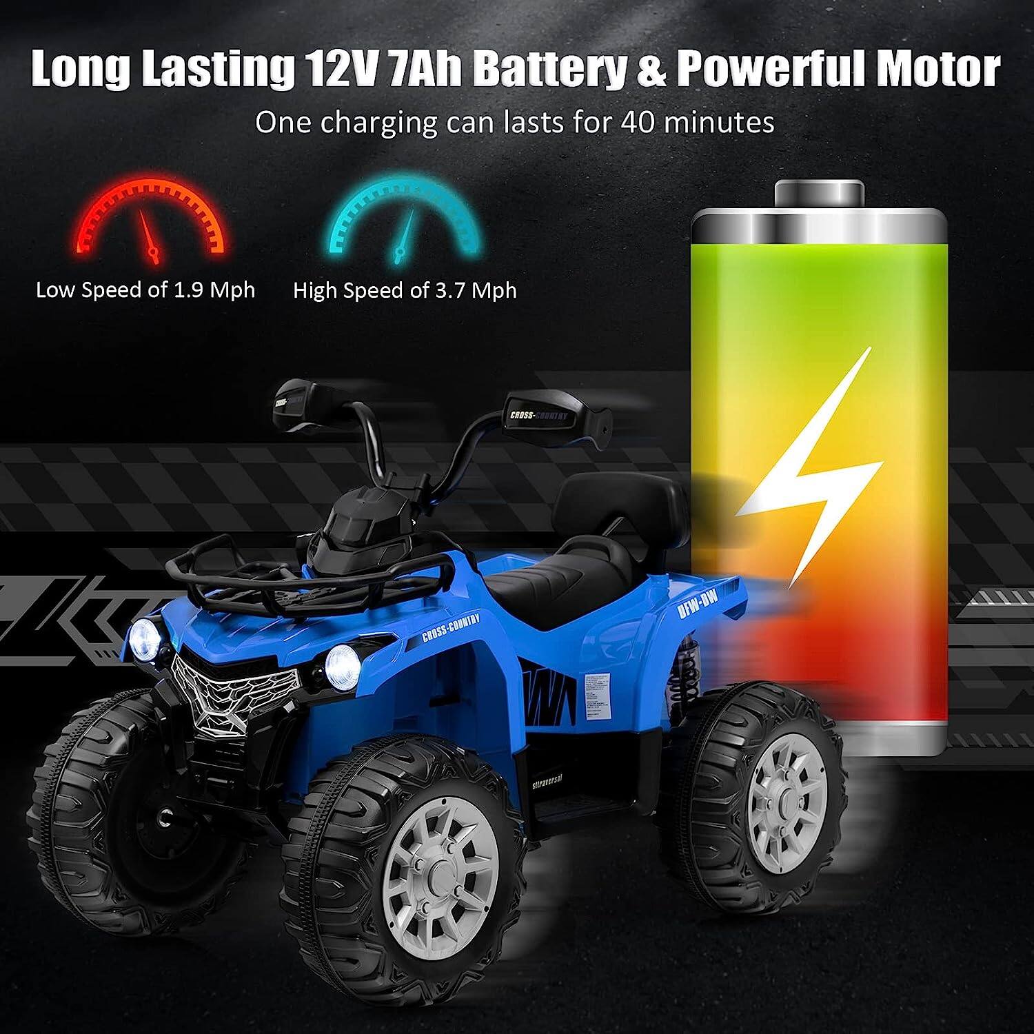 Long Lasting 12V 7Ah Battery & Powerful Motor
One charging can last for 40 minutes
Low Speed of 1.9 Mph
High Speed of 3.7 Mph
CROSS-COUNTRY
DEW-DON