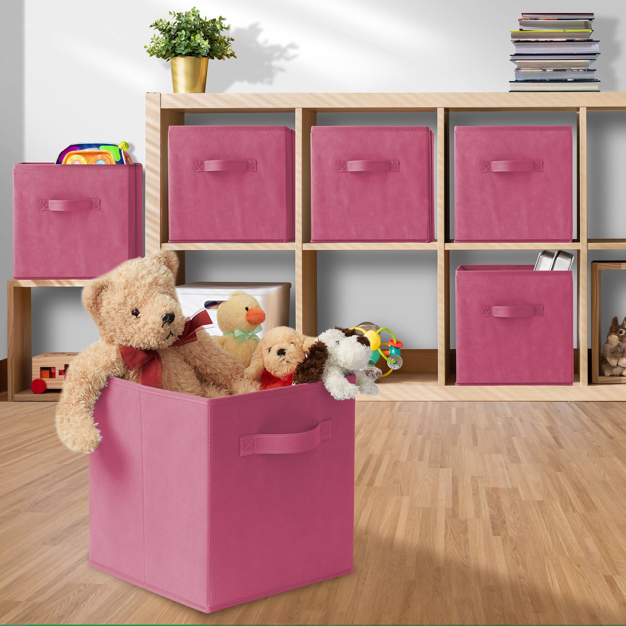 Alt View 4. Casafield - (Set of 6) Collapsible Fabric Cubes - Storage Bins - Hot Pink.