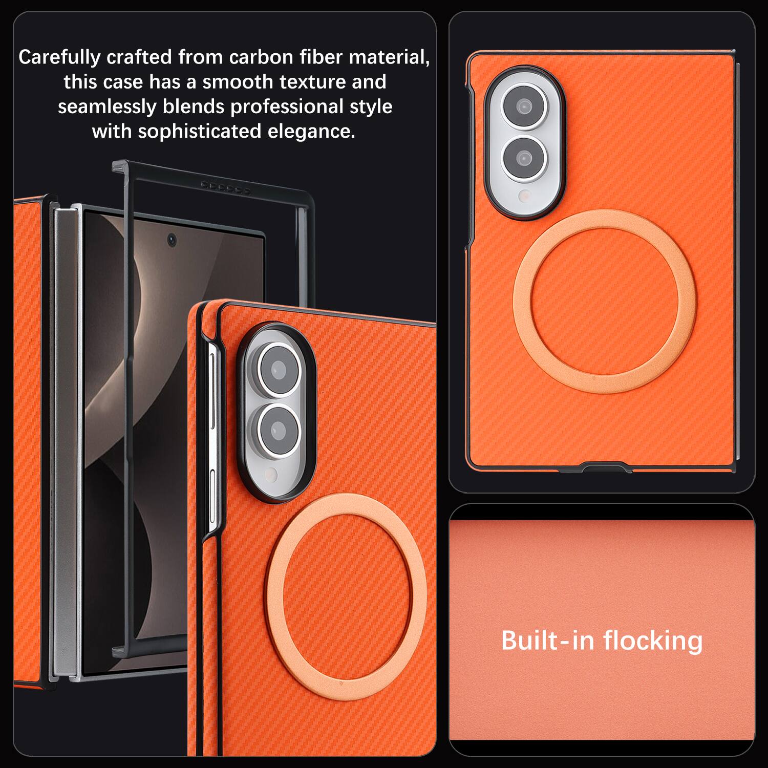 Carefully crafted from carbon fiber material, this case has a smooth texture and seamlessly blends professional style with sophisticated elegance. Built-in flocking