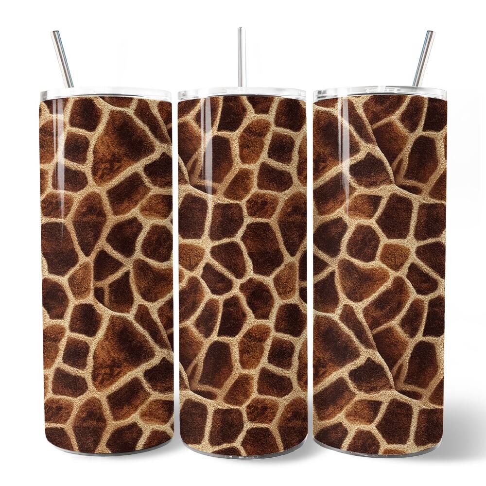 Front. OrnamentallyYou - Safari Giraffe Print 20oz Tumbler With Lid and Stainless Steel Straw, Stylish Wildlife Gift Cup - Multicolored.