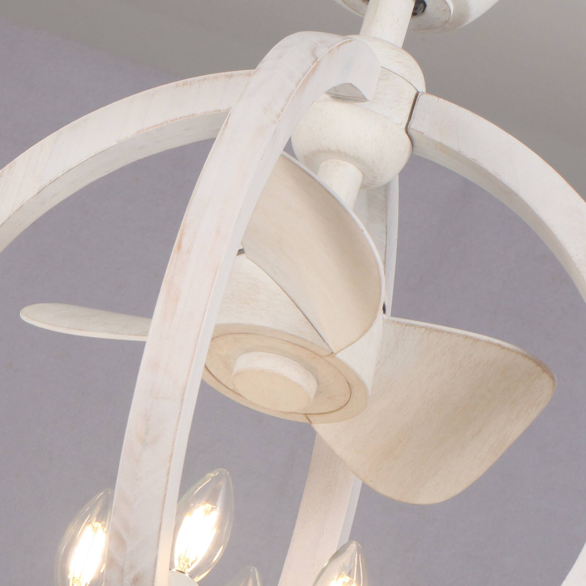 Alt View 5. Parrot Uncle - 18.4" Farmhouse White Wooden Globe Bobo Fandelier Ceiling Fan with Remote - White.