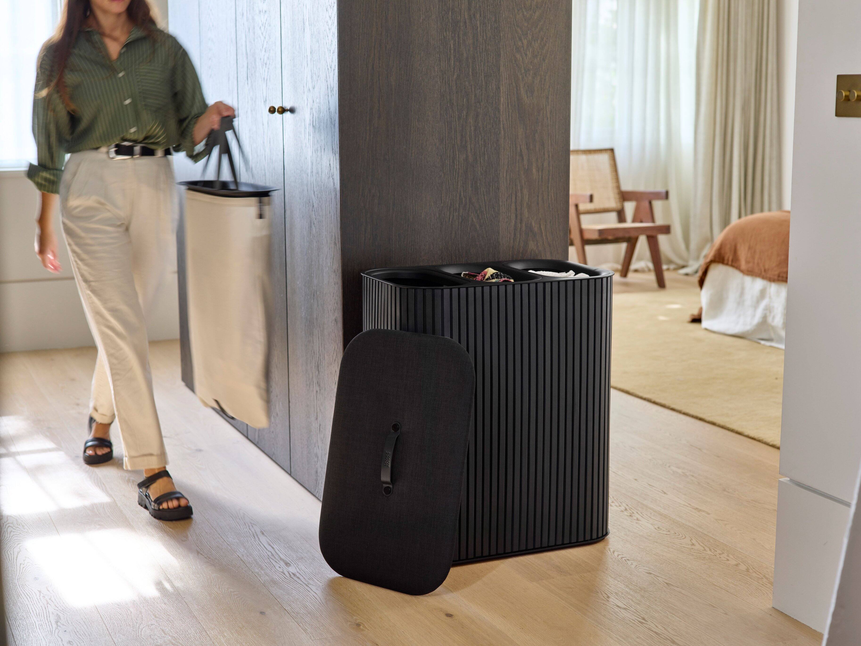 Alt View 3. Joseph Joseph - Tota Trio Luxe 90-liter Bamboo Laundry Separation Hamper - Black.