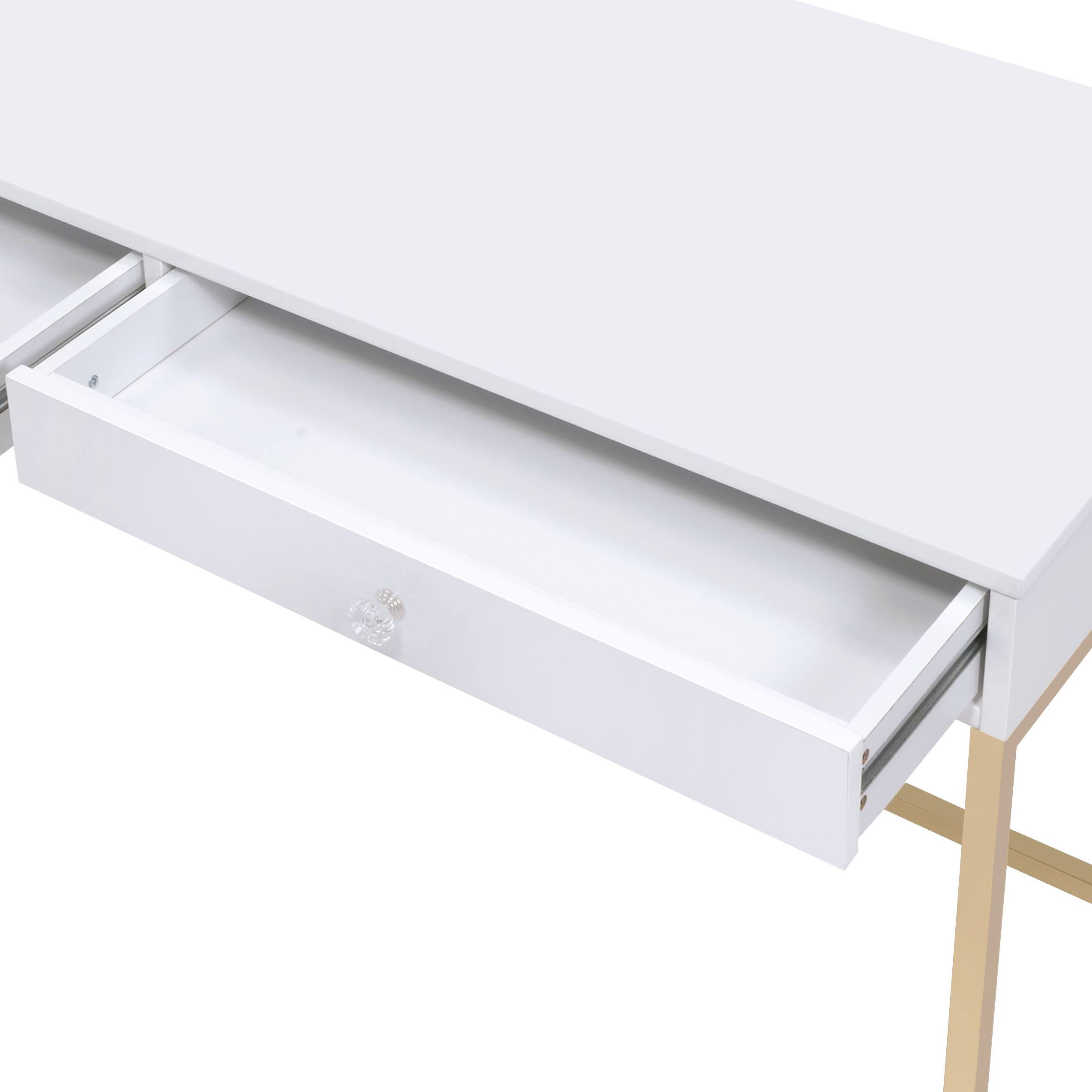 Back. TinyHomie - Ottey White High Gloss and Gold Finish Writing Desk - White.