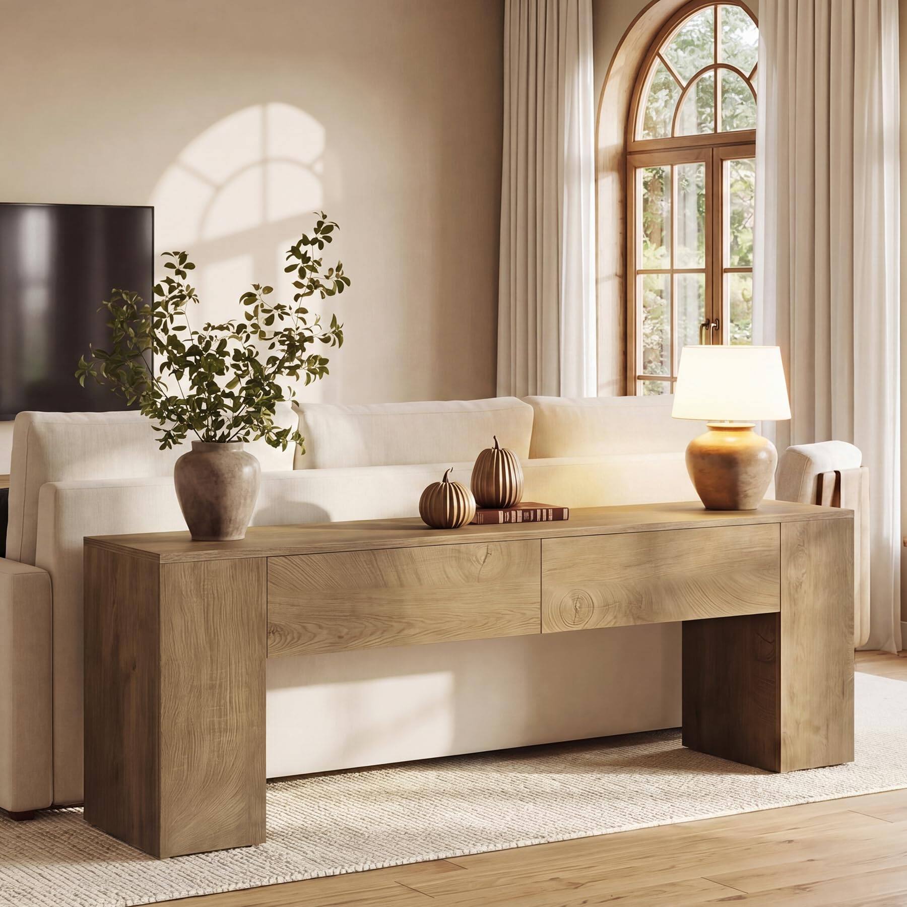 Alt View 4. Tribesigns - 63 Inch TV Stand with Drawers, TV Console for TVs up to 70 Inch, Modern Entertainment Center with 2 Storage Drawers, Med - Brown.