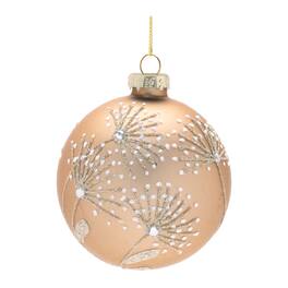 BreeBe - Champagne Floral Glass Ball Ornaments – Set of 12 - Rose Gold, White