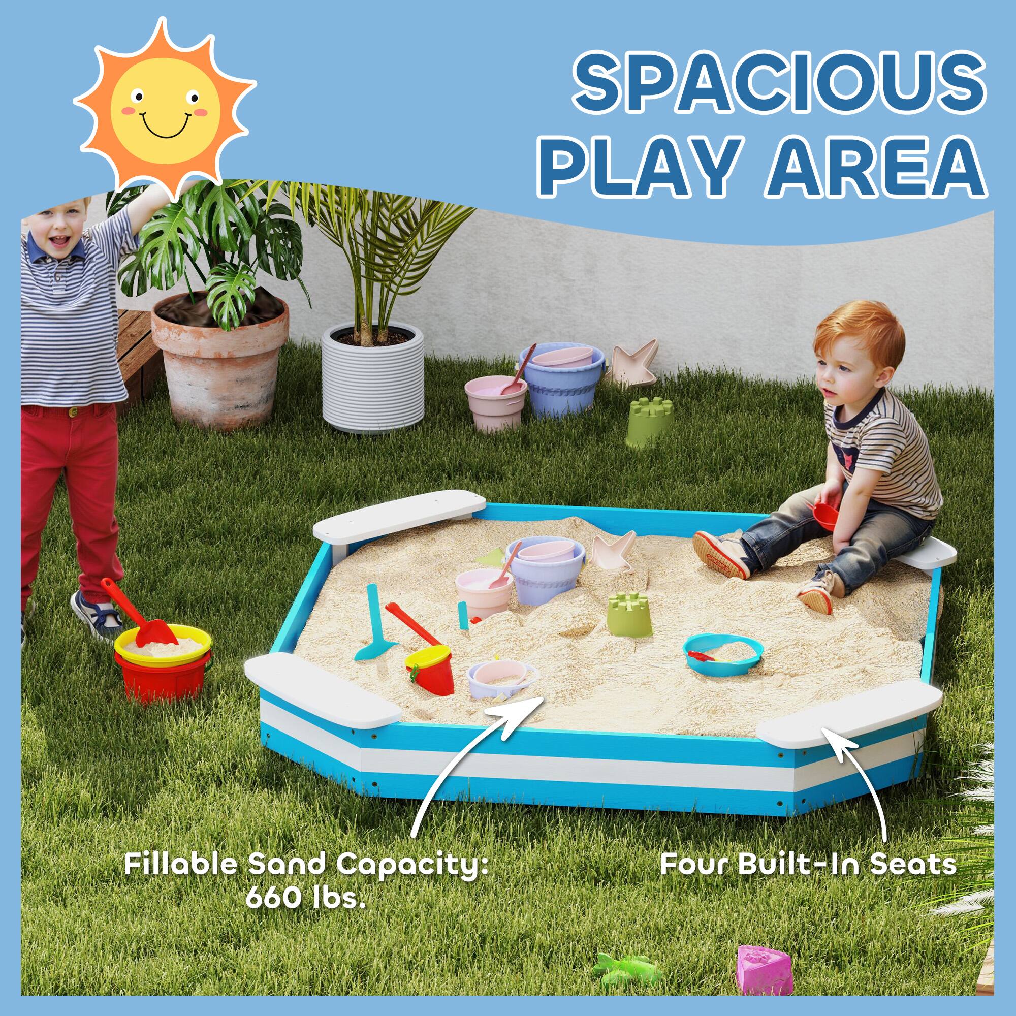 SPACIOUS PLAY AREA

Fillable Sand Capacity: 660 lbs.

Four Built-In Seats