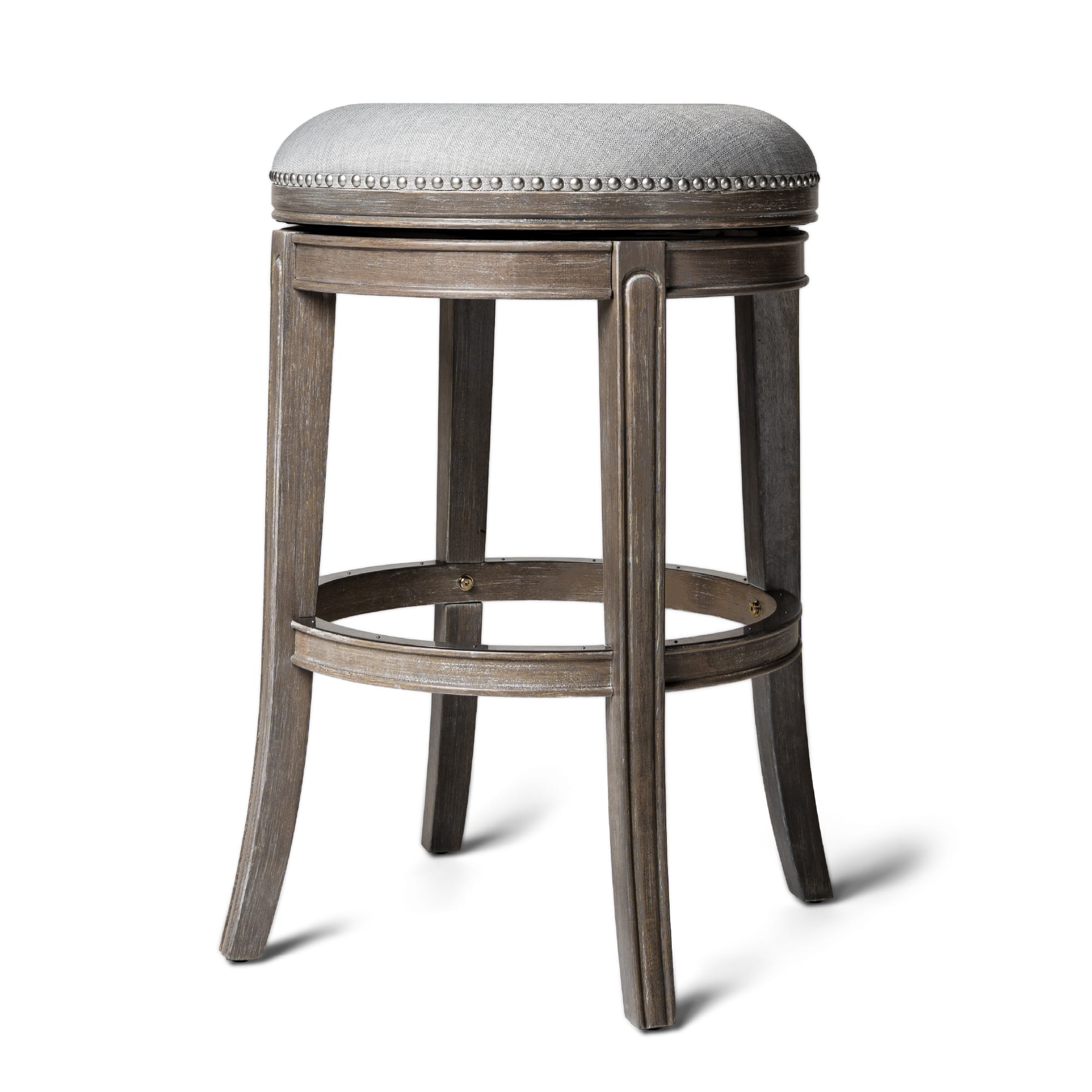 Maven Lane - 30" Alexander Backless Bar Stool Finish with Fabric Upholstery - Reclaimed Oak