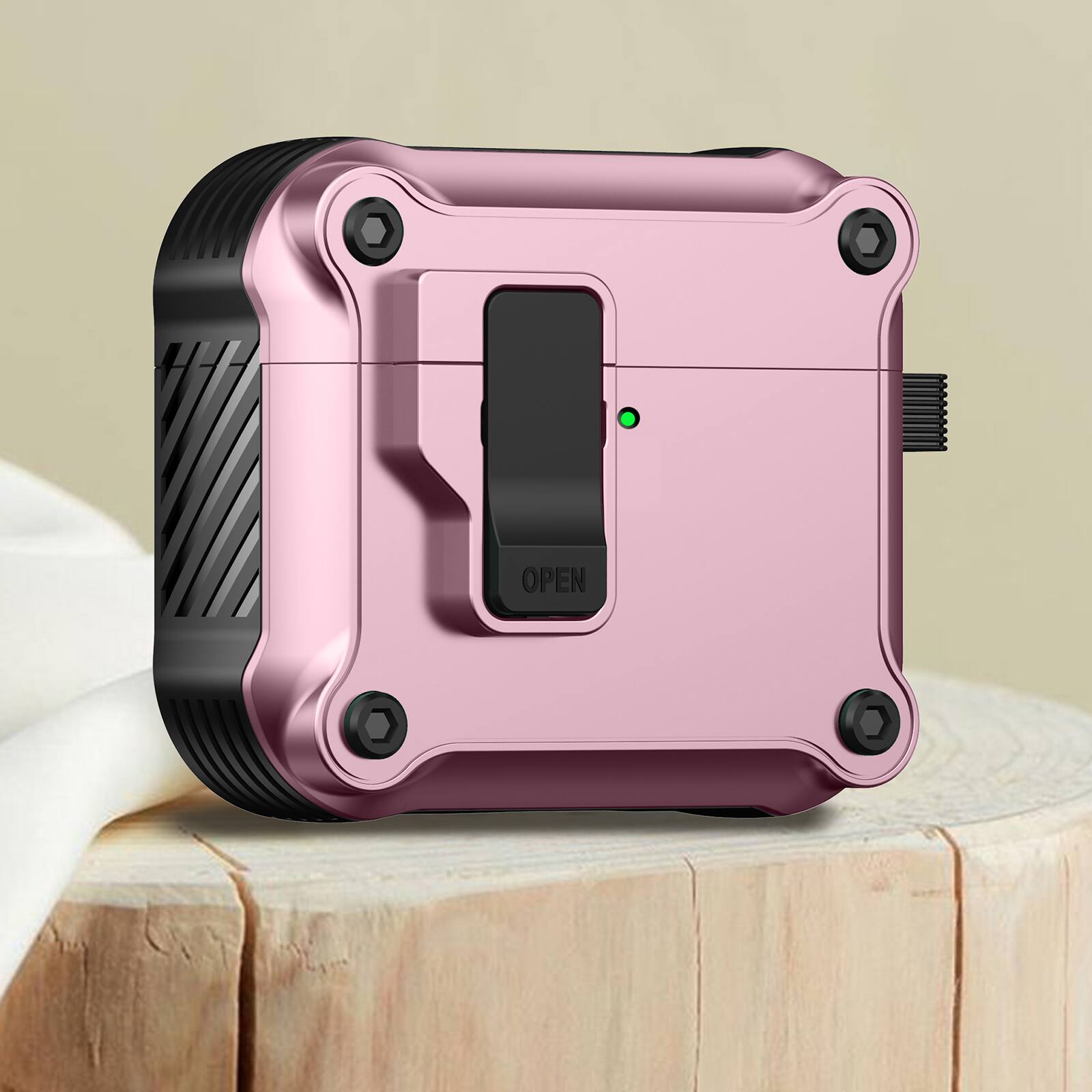 Front. UUCOVER - For AirPods Pro 3rd Gen (2025) Protective Case with Secure Opening Lock and Metal Carabiner, Shockproof Full-Body Cover - Rosegold.