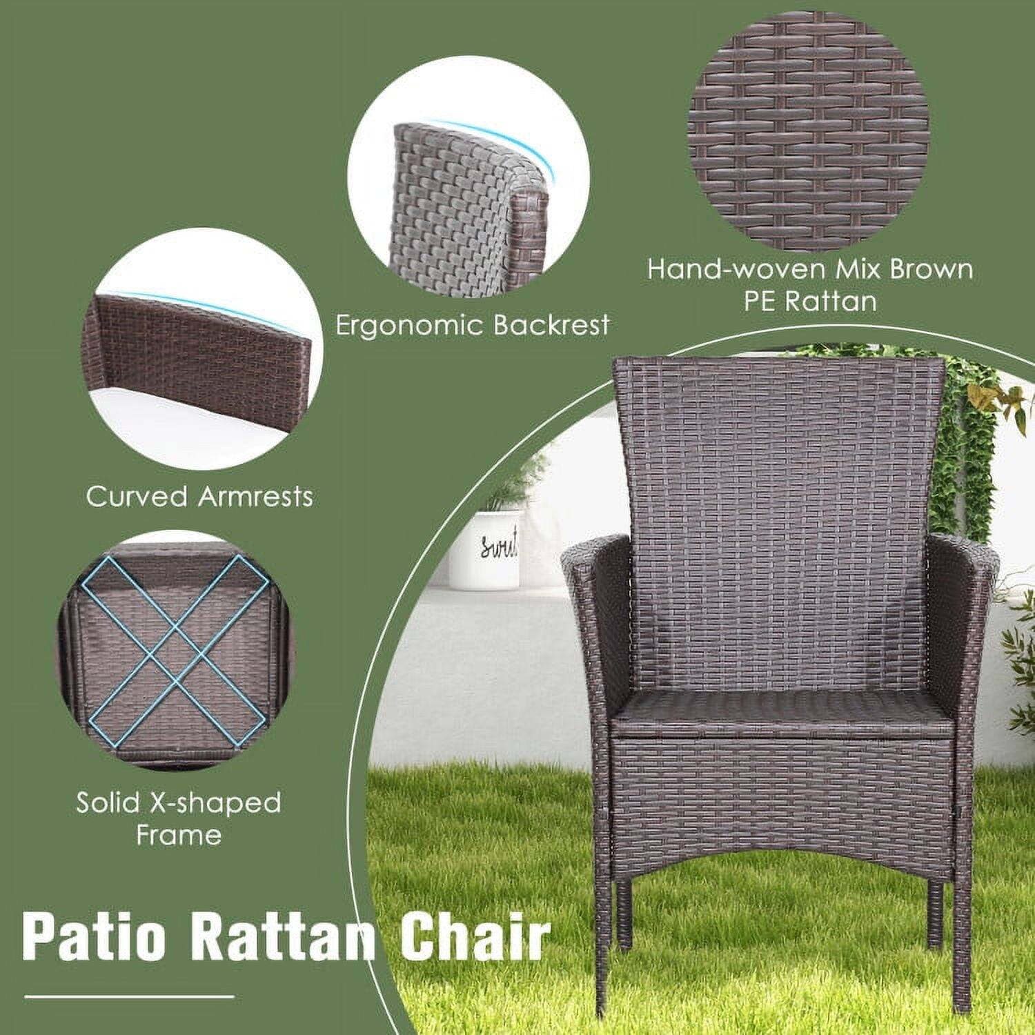 Hand-woven Mix Brown PE Rattan Ergonomic Backrest Curved Armrests suit Solid X-shaped Frame Patio Rattan Chair
