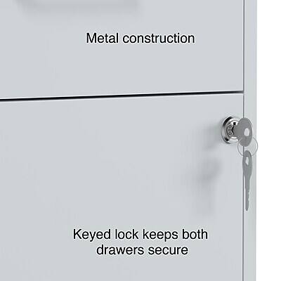 Metal construction  
Keyed lock keeps both drawers secure