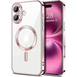 Entronix - Magnetic Phone Case for iPhone 16 - Clear Glossy Luxury Cover - Rose