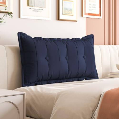Front. wowmax - Headboard Pillow Twin Navy - Long Decorative Pillow for Daybed, Removable Cover - Dark Blue.