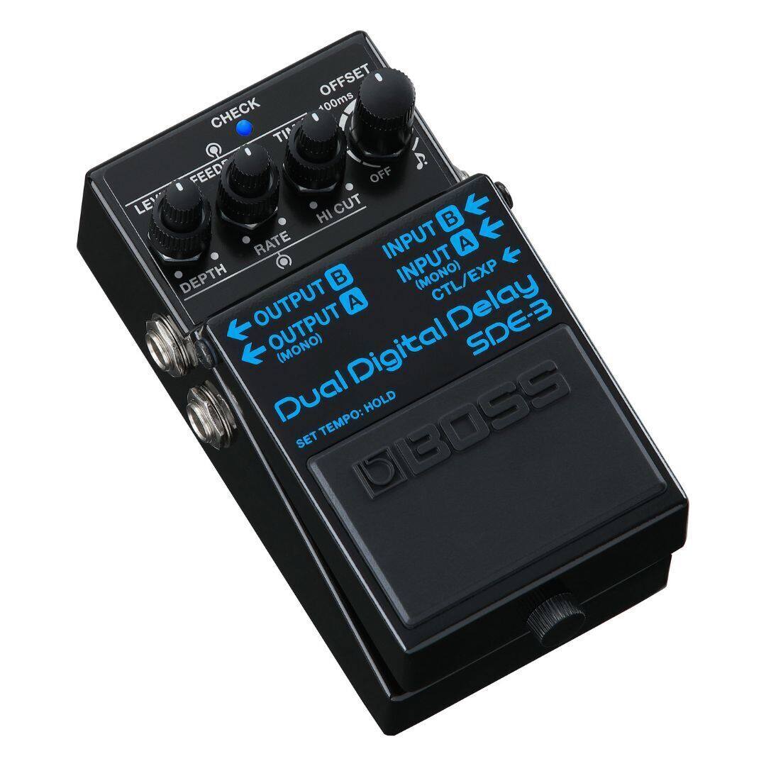OFFSET CHECK 100ms TI FEED OFF LEV HI CUT B RATE INPUT A DEPTH B INPUT (MONO) CTL/EXP OUTPUT A Delay OUTPUT (MONO) Digital SDE-3 Dual TEMPO: HOLD SET BOSS