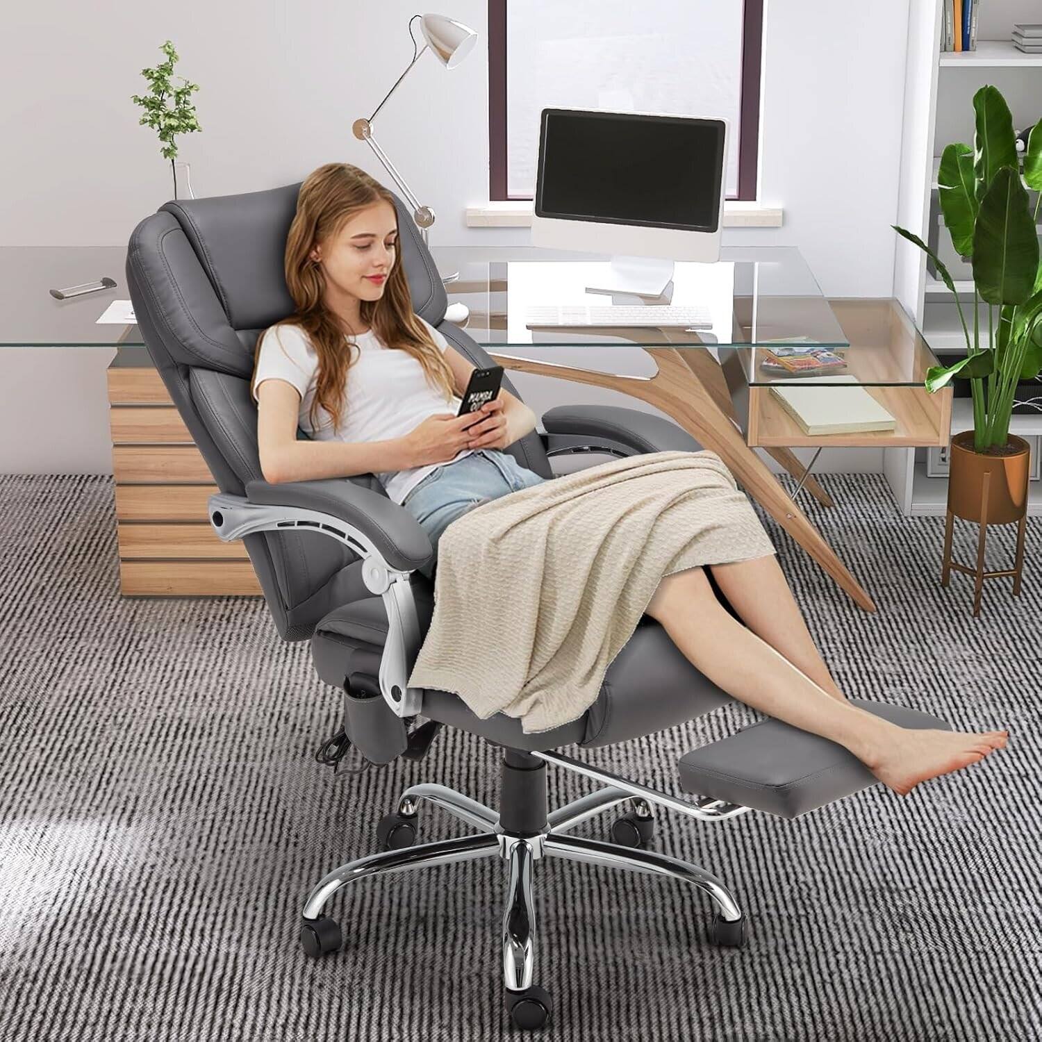 Alt View 4. U-HOMY - Ergonomic Office Chair with 4-Point Massage, Adjustable Recline, Footrest and Lumbar Support - Grey.