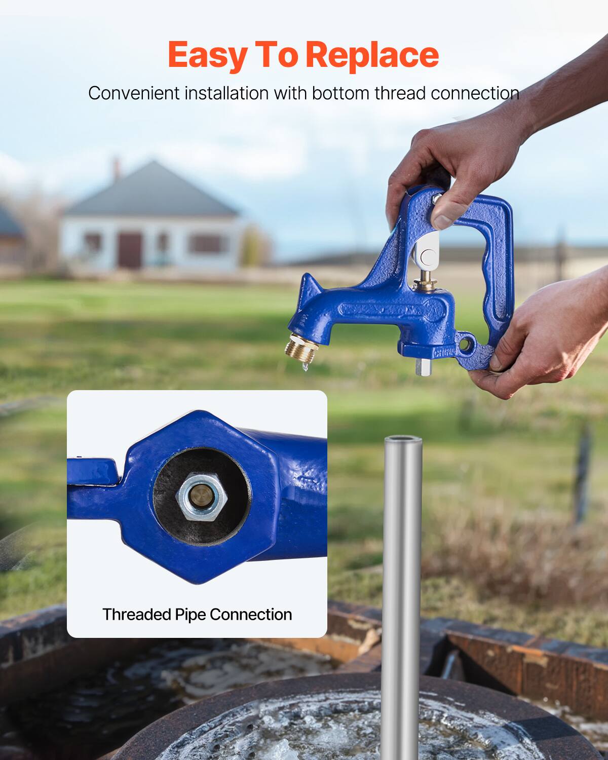 Easy To Replace  
Convenient installation with bottom thread connection  
Threaded Pipe Connection