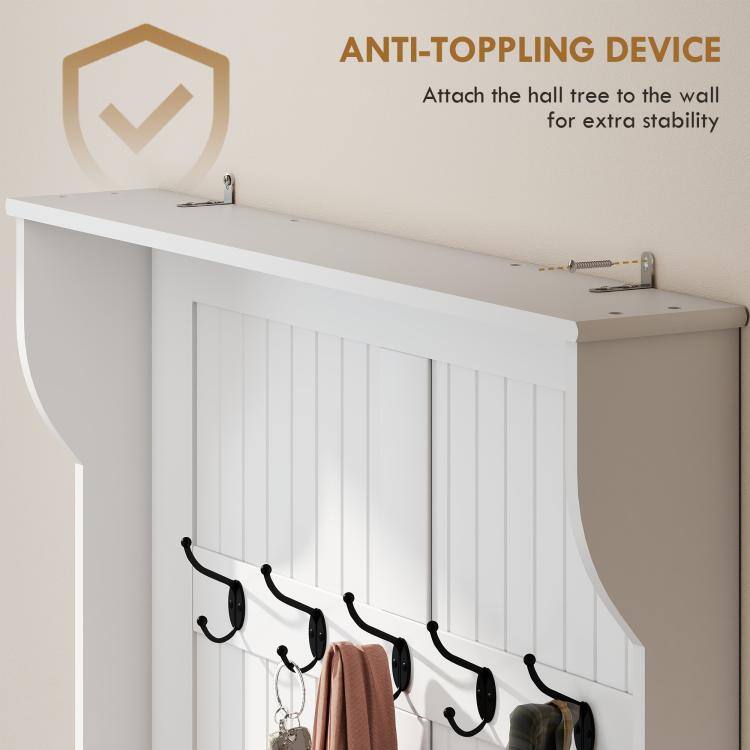 ANTI-TOPPLING DEVICE  
Attach the hall tree to the wall for extra stability