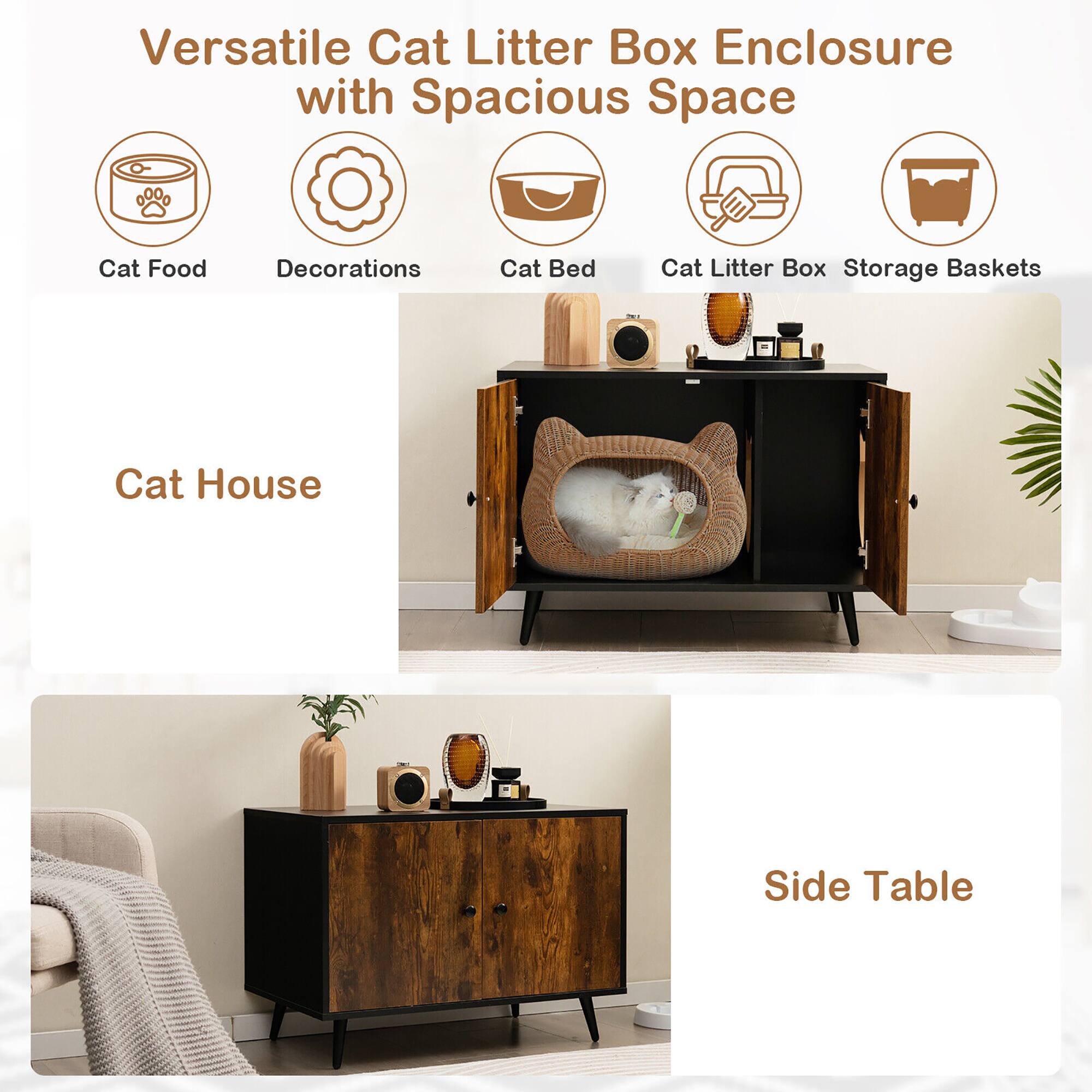 Versatile Cat Litter Box Enclosure with Spacious Space

- Cat Food
- Decorations
- Cat Bed
- Cat Litter Box
- Storage Baskets

Cat House

Side Table