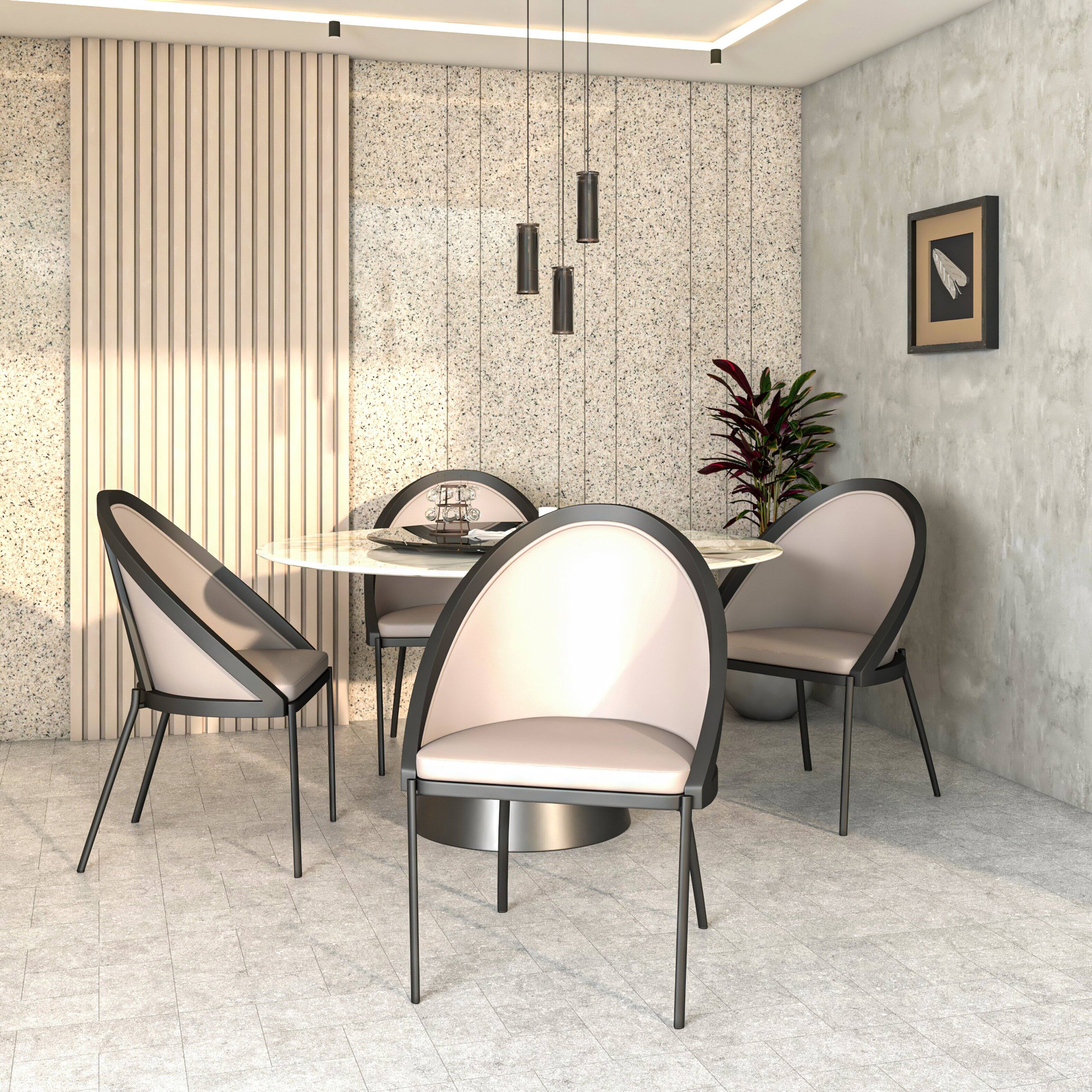 Left. LeisureMod - Urbane Modern Upholstered Dining Chair, Vinyl Accent Kitchen Side Chair with Metal Legs - Light Grey.