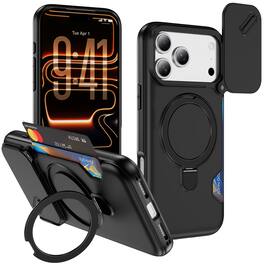 UUCOVER - Magnetic Case for iPhone 17 Pro Max,Shockproof Card Holder Ring Stand Case Compatible with MagSafe Slide Lens Cover - Black