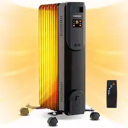 Costway - Oil Radiant Heater with Adjustable Thermostat Remote Overheat & Tip-Over Protection - Black