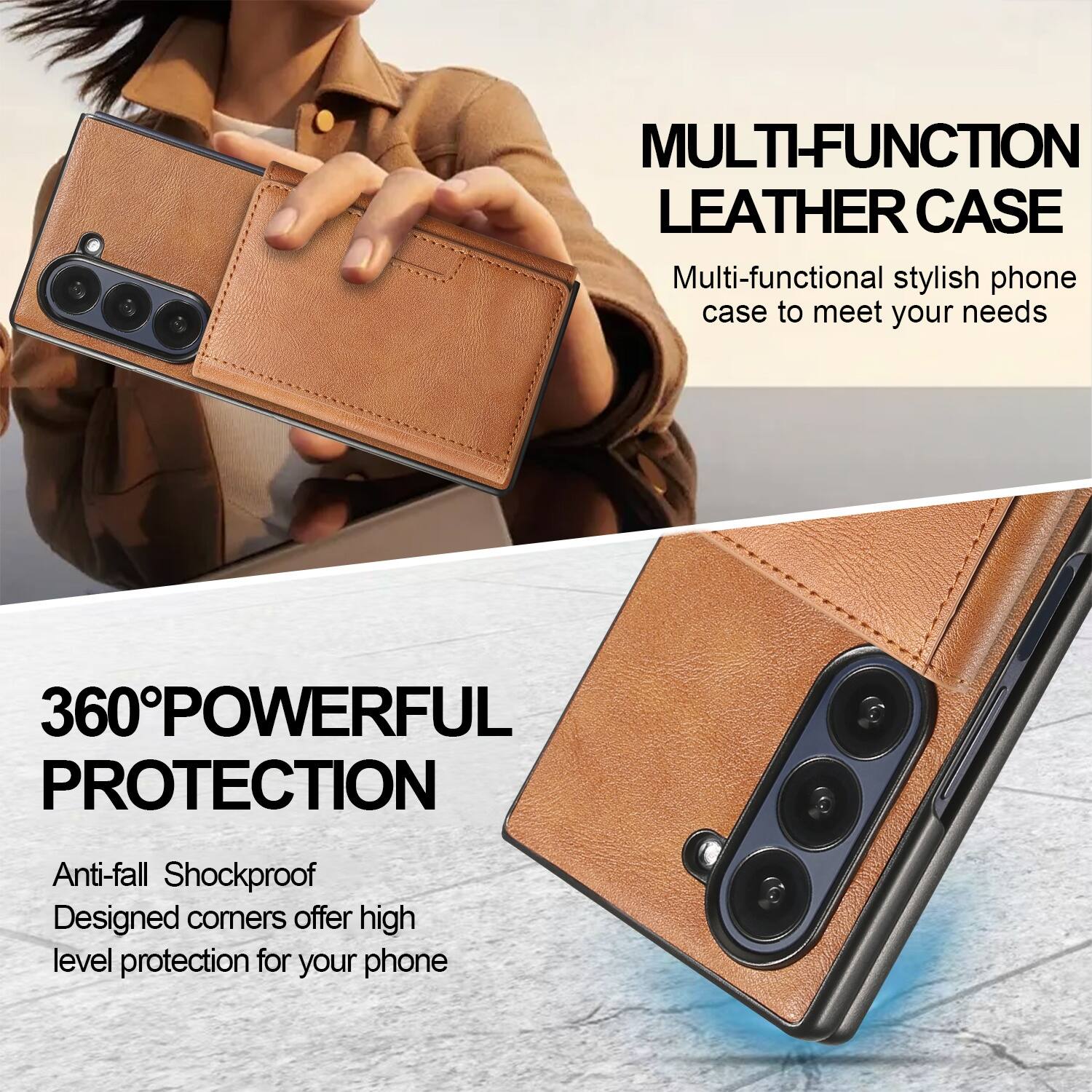 MULTI-FUNCTION LEATHER CASE

Multi-functional stylish phone case to meet your needs

360° POWERFUL PROTECTION

Anti-fall Shockproof
Designed corners offer high level protection for your phone