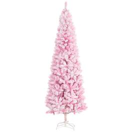 Homcom - Unlit Snow Flocked Slim Pencil Christmas Tree, Pine Realistic Branches - Pink