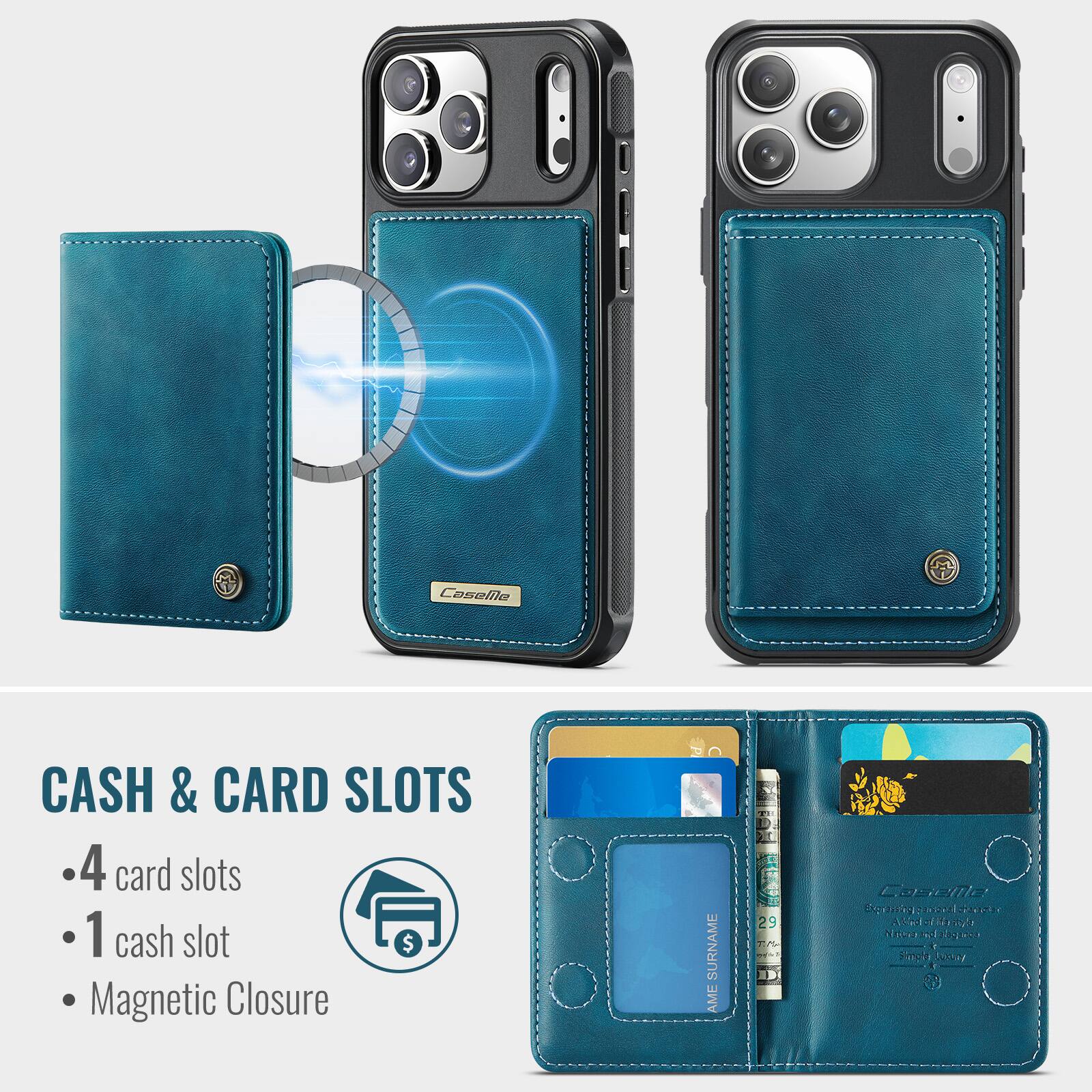 Caselllo CASH & CARD SLOTS  
4 card slots  
1 cash slot  
Magnetic Closure  

SURNAME AME 29  

Caselllo Sentba  
1 N TP Akind -1  
1217 Peringla Neoa  
A Nigaca Heply Lear