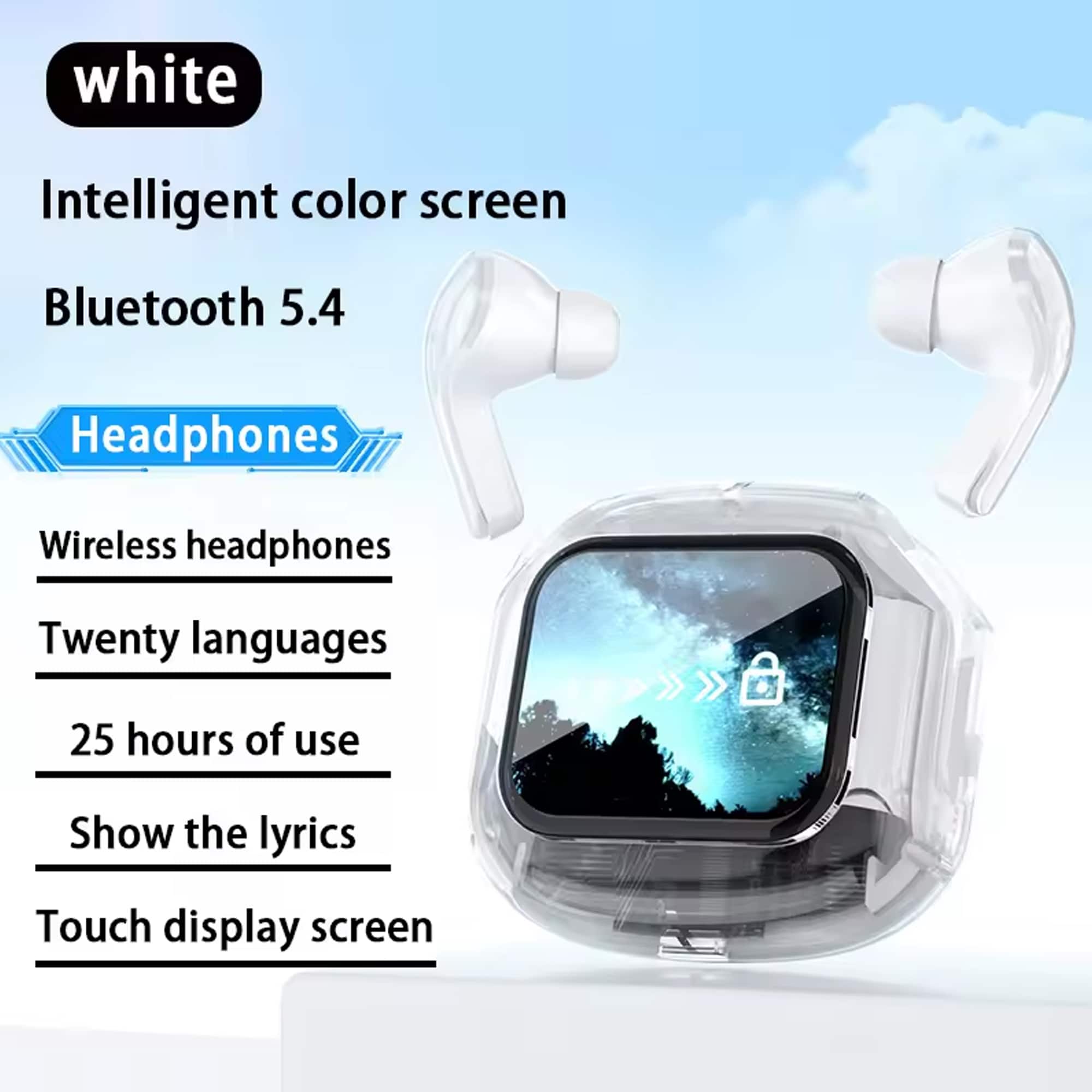 YONWAY - Smart Touch Color Screen Wireless Bluetooth Headset, Noise-Canceling In-ear Earbuds, Long Battery Life