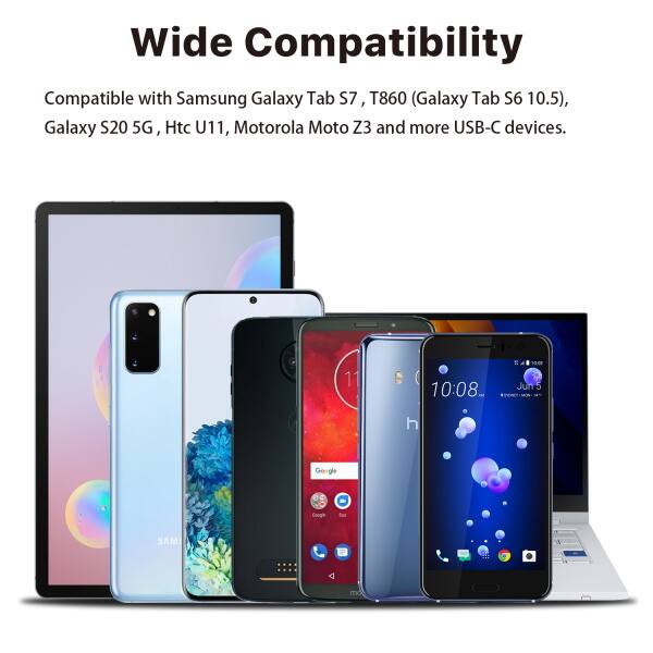Wide Compatibility
Compatible with Samsung Galaxy Tab S7 T860 (Galaxy Tab S6 10.5), Galaxy S20 5G, HTC U11, Motorola Moto Z3 and more USB-C devices.