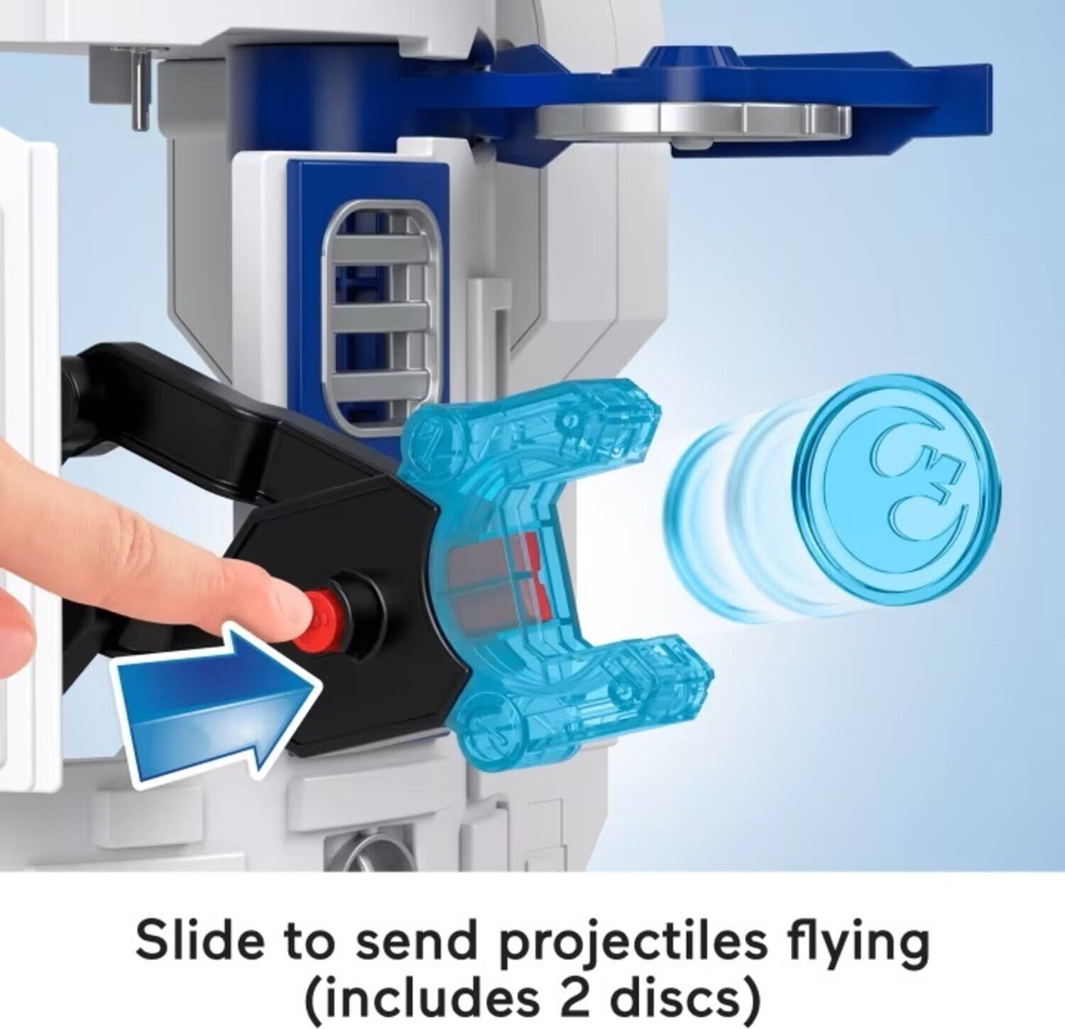 Slide to send projectiles flying (includes 2 discs)