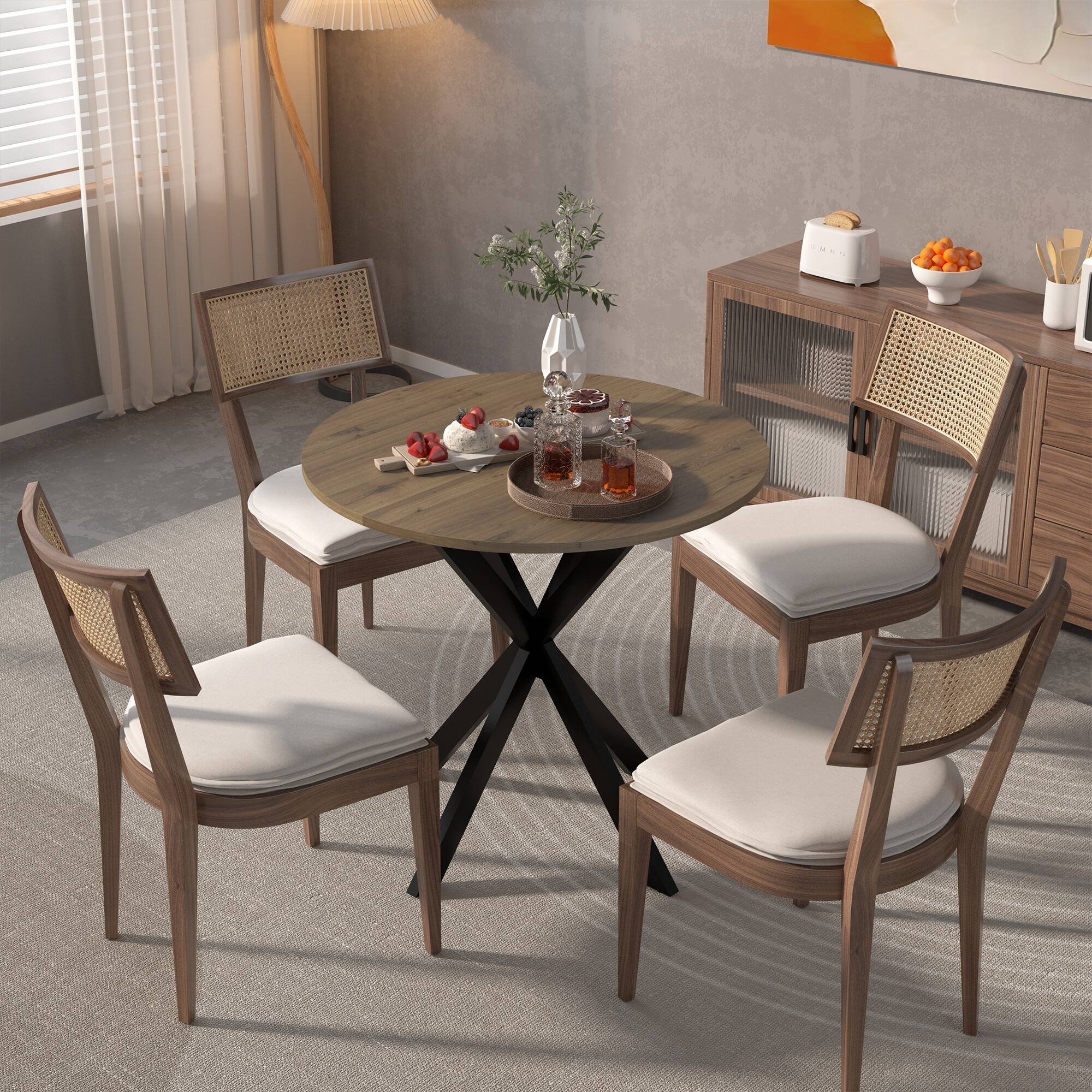 Alt View 1. Z-Edge - 31.5" Small Round Dining Table for 2-4 People, Dinner Table Space Saving Circle Kitchen Table for Small Space, Apartment - Brown.