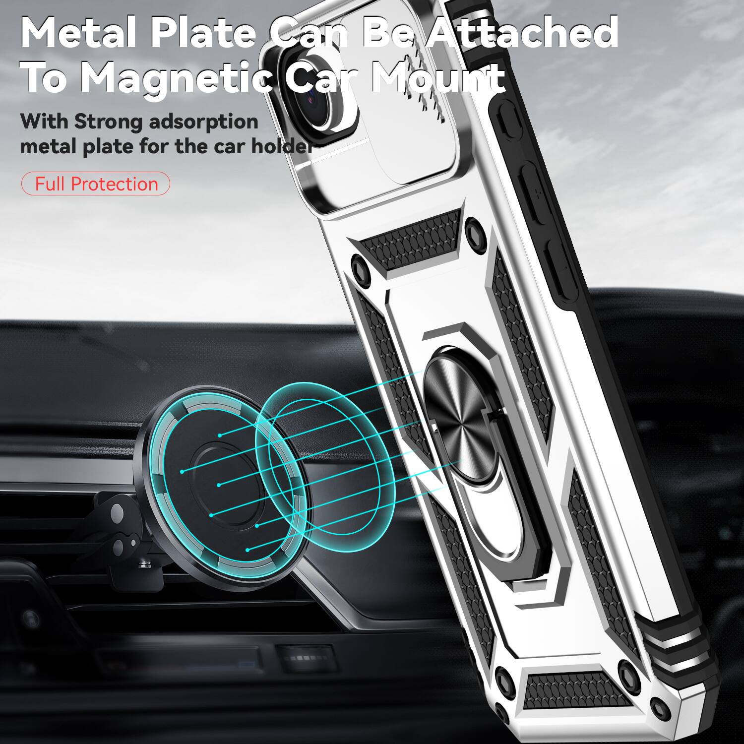 Metal Plate Can Be Attached To Magnetic Car Mount

With Strong adsorption metal plate for the car holder

Full Protection