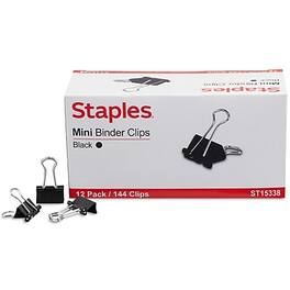 Staples - Mini Binder Clips, 0.25" Capacity, 144 Clips/Pack - Black